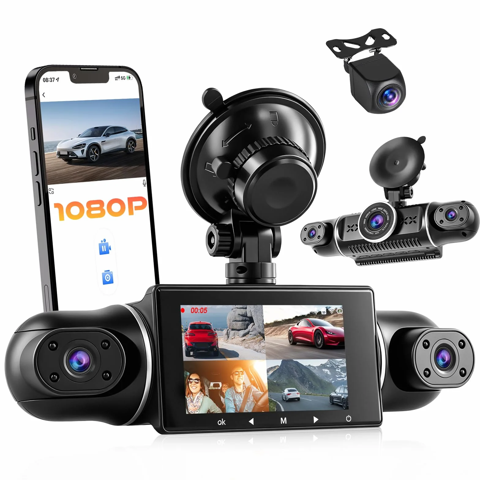 Hikity 3.0" DVR 1080P WiFi kamera samochodowa kamera samochodowa z aplikacją sterującą aplikacją z kartą SD 64 GB szerokokątny kąt 360°, monitorowanie parkowania 24 h, czujnik G, nagrywanie w pętli