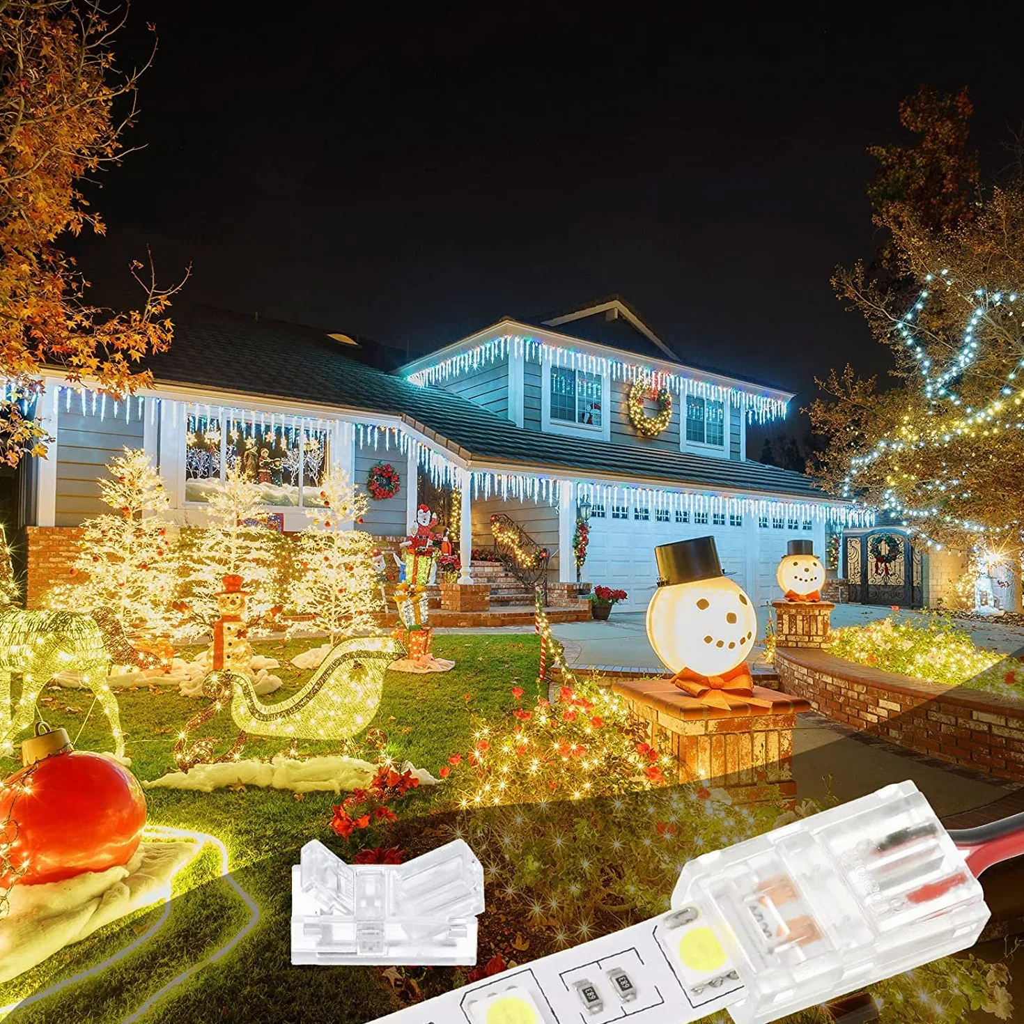 RUNCCI-YUN 3528 2835 2-pinowy 8 mm zestaw złączy świetlnych RGB LED, zawiera przedłużacz LED 20 m, złącze bez przerw, do szybkiego połączenia taśmy LED 8 mm z przewodem