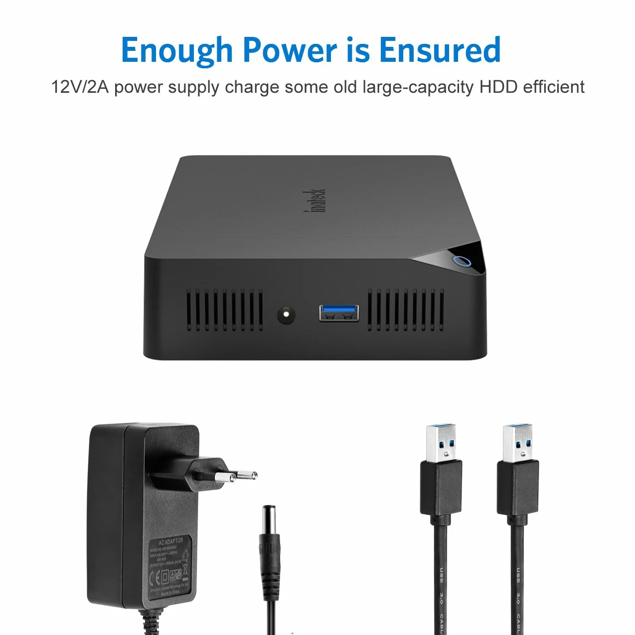Inateck Obudowa dysku twardego 3.5 USB 3.0, zewnętrzna obudowa HDD do 2,5"/3,5" SATA HDD i SSD, obsługuje UASP i maksymalnie 20 TB napędów, zasilacz 12 V/2 A