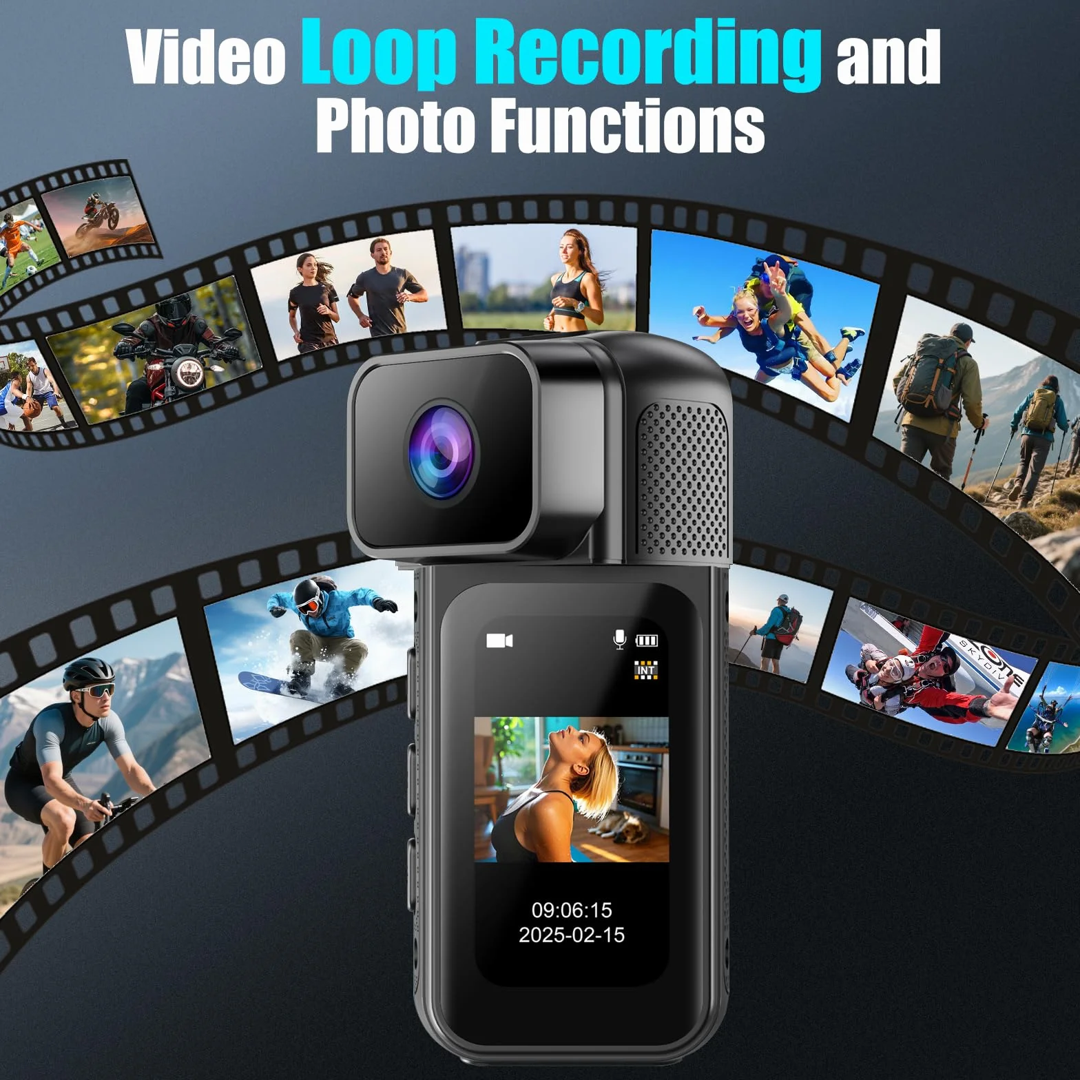 Action Camera 180 ° obrót obiektyw kamera WiFi, 2.7K z 170° szeroki kąt, kamera akcji do kasku i ciała