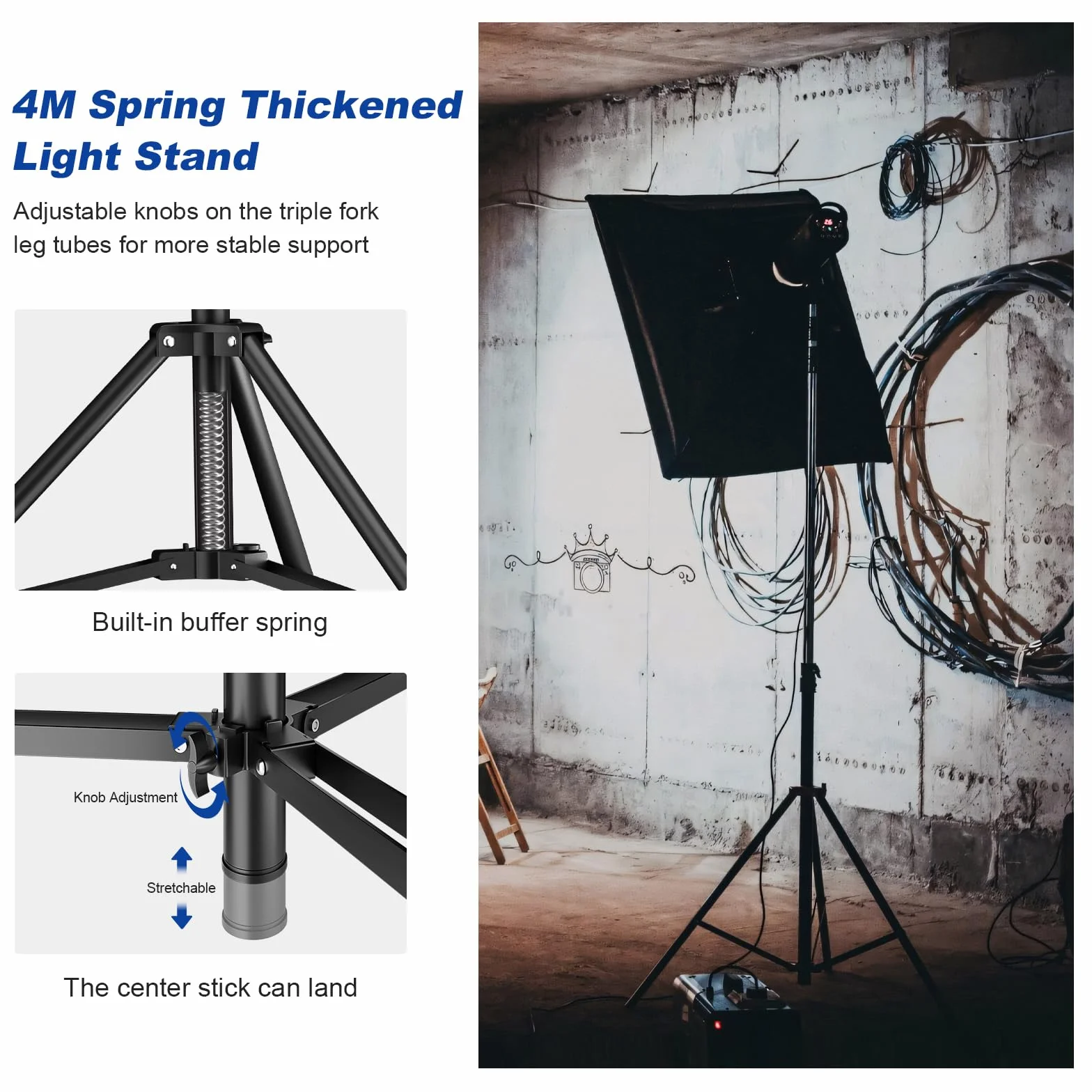 Soonpho AIR Pro statyw do lampy, tłumiony powietrzem, aluminium, maks. wysokość 4 m, nośność 15 kg, stabilny i wygodny, statyw z torbą do filmów, fotografii, studia fotograficznego, fotografii,