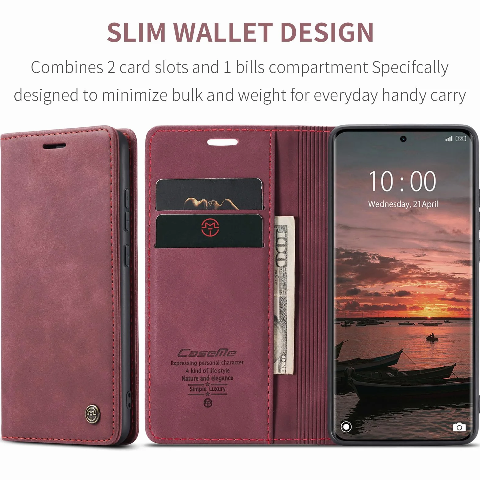 Portfel Etui do Xiaomi Redmi Note 15 4G Case, Skórzane PU z Klapką, Pełna Ochrona Przegródki na Karty Stojak Magnetyczna Kieszeń do Xiaomi Redmi Note 15 4G, Czerwone wino