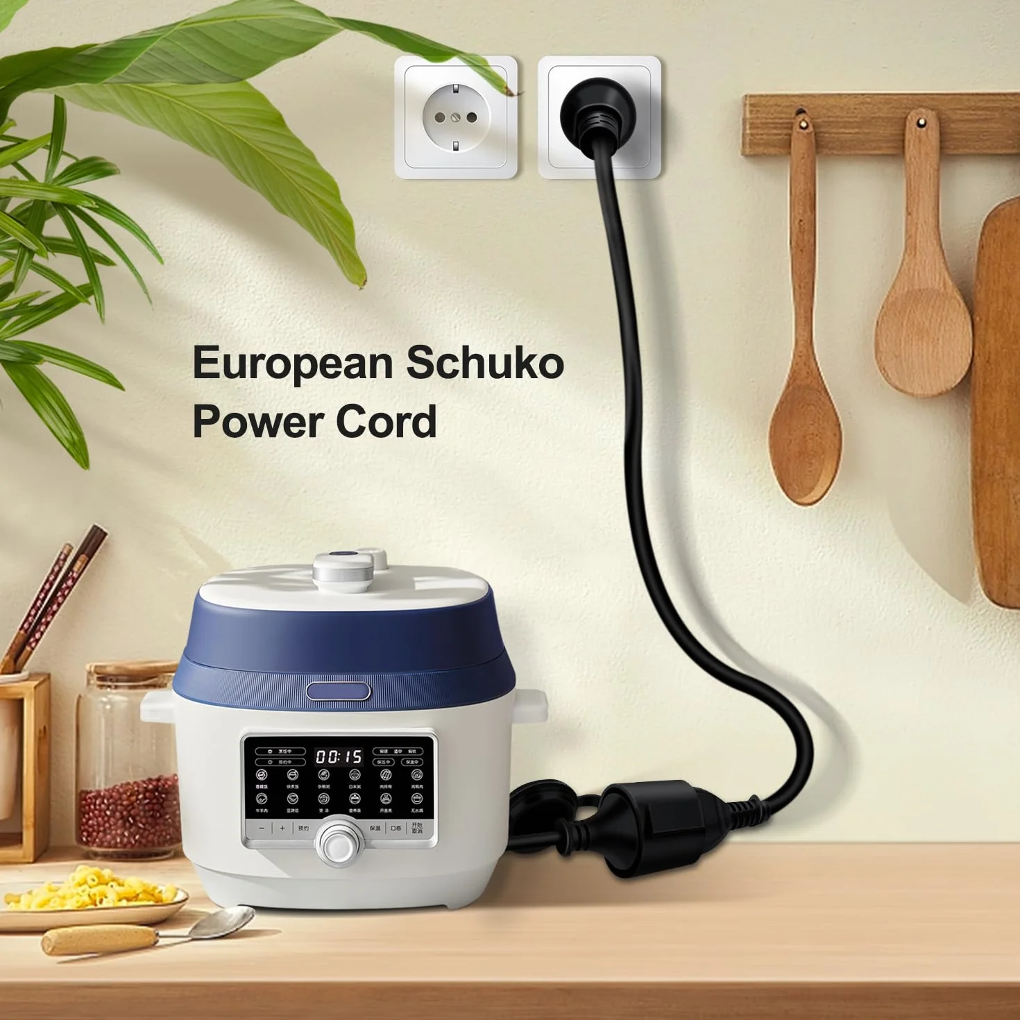 Schuko Przedłużacz Krótki biały 16A 250V Przedłużacz Schuko Krótki ochronny kabel kontaktowy, kabel IP44 do zewnątrz lub wewnątrz, dom, biuro (czarny, 0.3 m)
