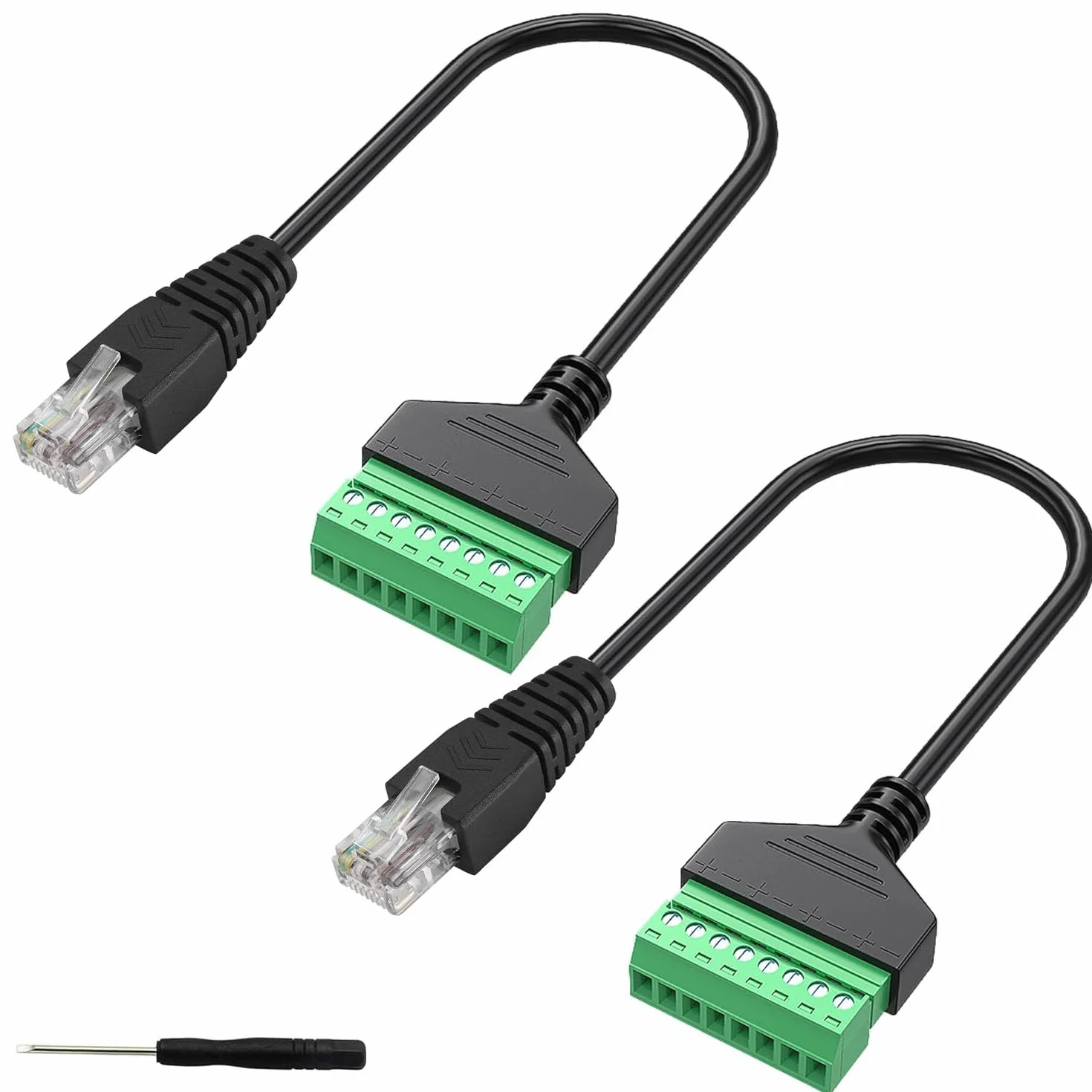 RUNCCI-YUN Zacisk śrubowy RJ45, RJ45 Ethernet 8P8C męski 8-pinowy przedłużacz do AV CCTV DVR Cat6 Cat5 łącznik liniowy (30 cm / 2 sztuki)
