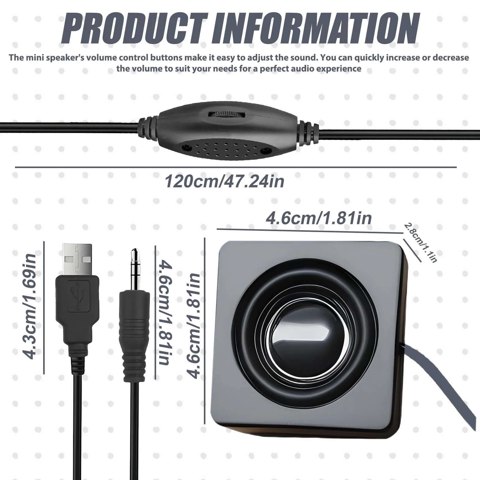 Mały głośnik PC można przykleić: mini głośnik USB do komputera z regulacją głośności, kompaktowy głośnik stereo do komputera stacjonarnego, notebooka, laptopa, czarny (USB + 3,5 mm)