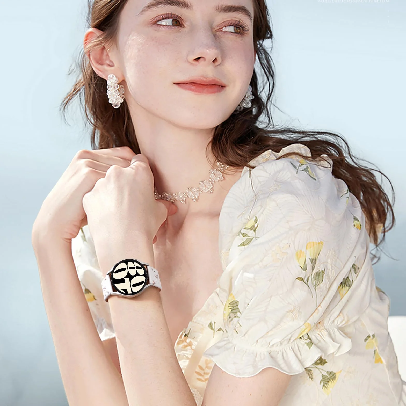Mastten Grawerowany pasek w kwiaty, kompatybilny z zegarkiem Samsung Galaxy Watch 7, 6, 5, 4 Active 2, 40 mm, 44 mm, Watch FE / 6 4 Classic, 5 Pro/Watch 3 41 mm, 20 mm, miękki, elegancki, silikonowy,