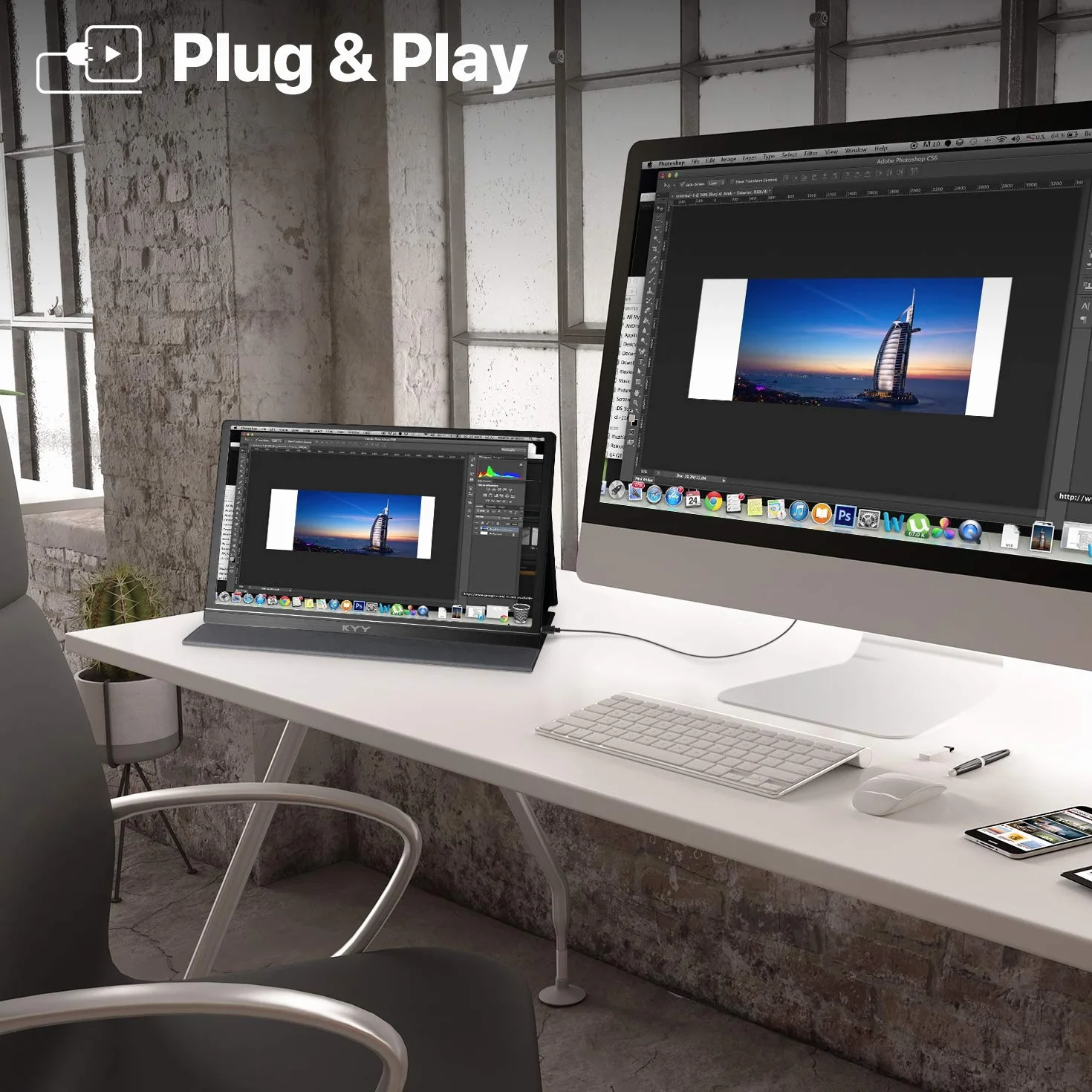 KYY 15,6-calowy przenośny monitor FHD 1080P USB-C HDMI do laptopa z inteligentną torbą i dwoma głośnikami, zewnętrzny ekran HDR do komputera, monitor do gier w podróży