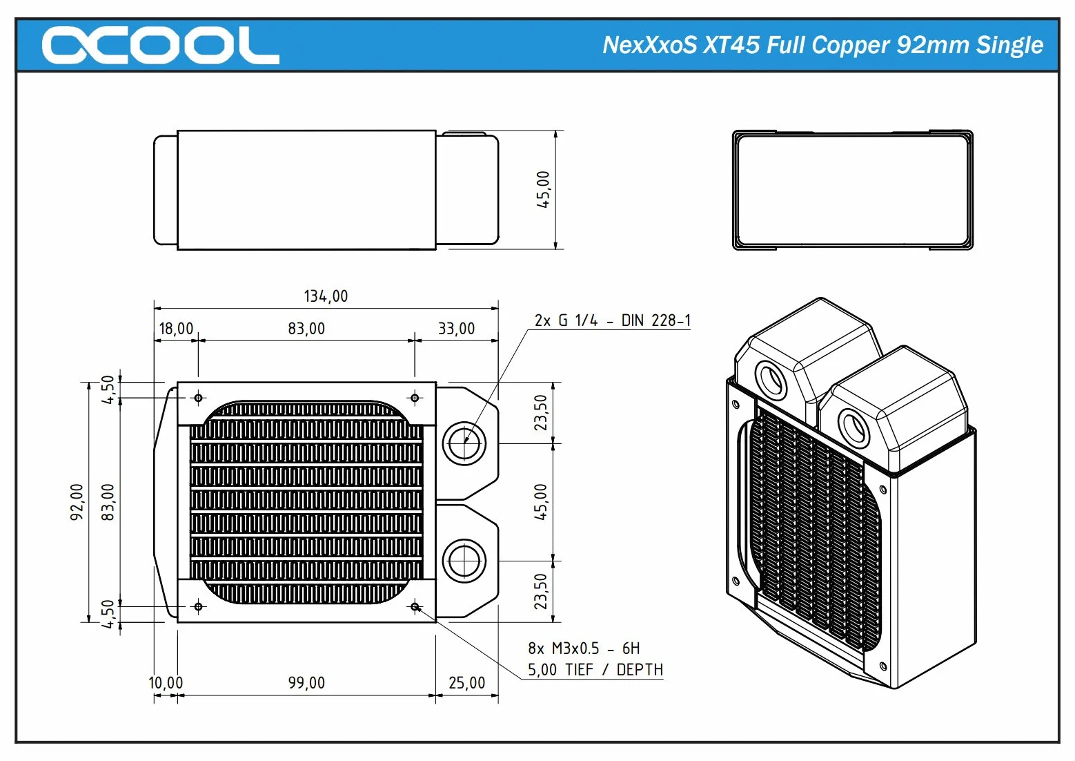 Alphacool NexXxoS XT45 pełny miedziany 92 mm pojedynczy grzejnik