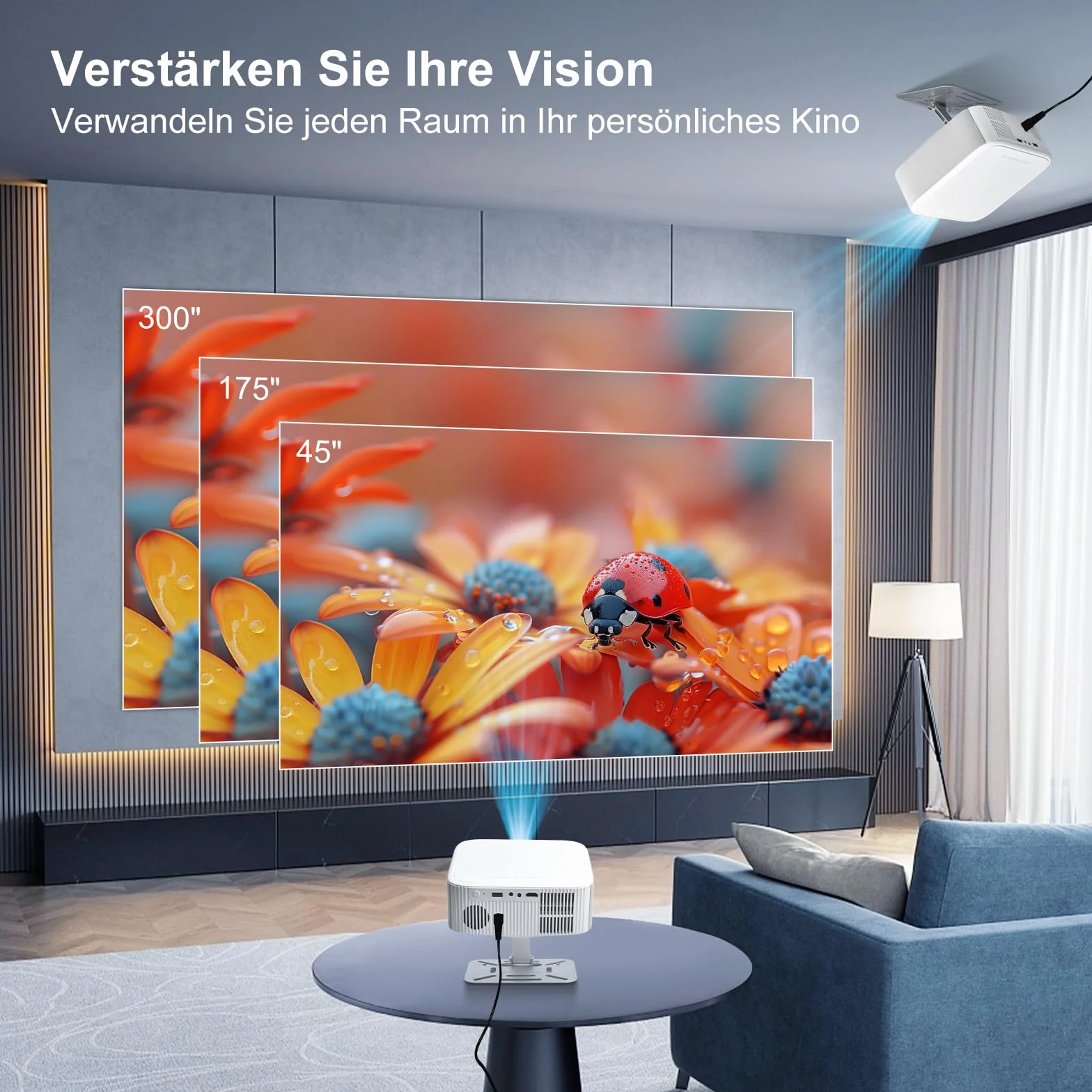 Salange Beamer,Native 1080P Projektor Unterstützt 4K, Android 14 Smart Beamer mit WiFi6 und Bluetooth 5.4 Elektronischer Fokus & Auto Korrektur, One Click Use Built-in YouTube/PrimeVideo/D+