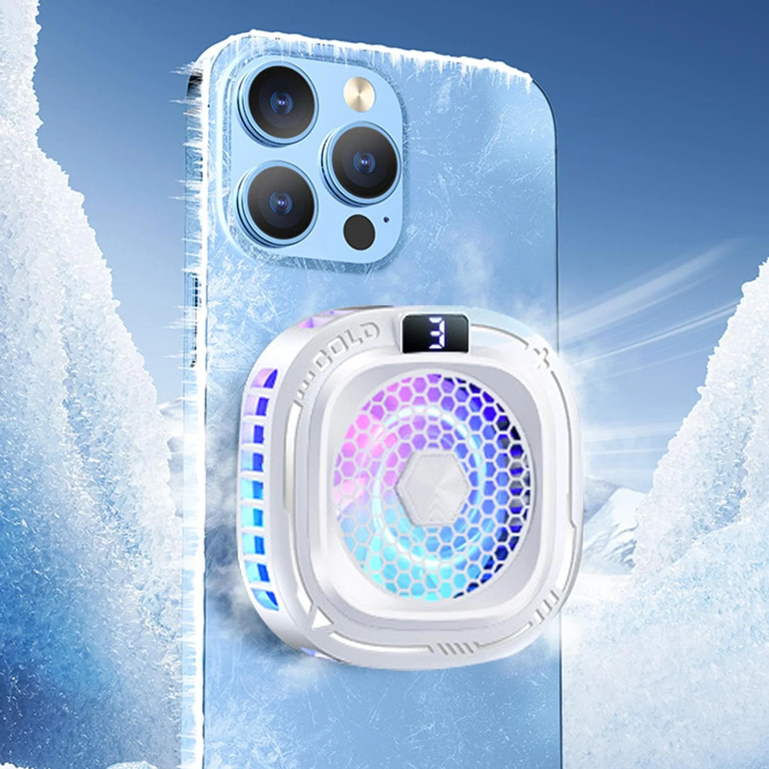 Chłodzący magnetyczny telefon, trzy tryby radiatora, cichy turbo sterowany systemem temperatury telefonu, RGB chłodnica telefonu 6,2x6,2cm dla graczy, streamerów, studia, zestaw mobilny