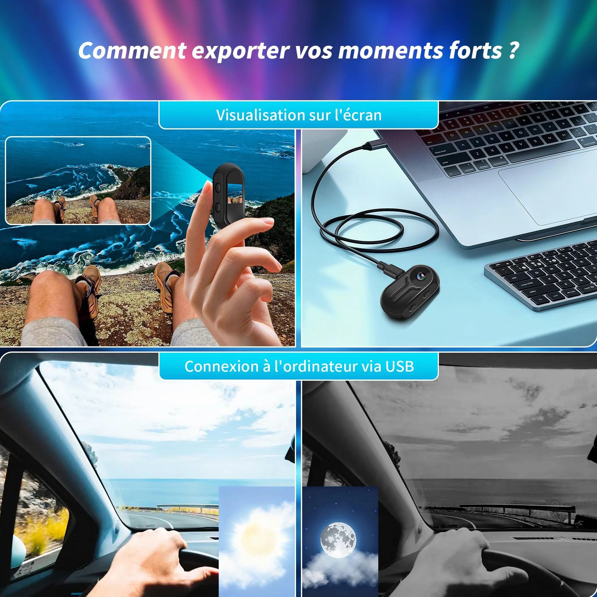 Mini kamera sportowa 1080p z kartą 64 GB | Kamera motocyklowa z szerokim kątem 120°, kamera sportowa z magnetycznym klipsem, kamera do kasku, roweru, vlogowania