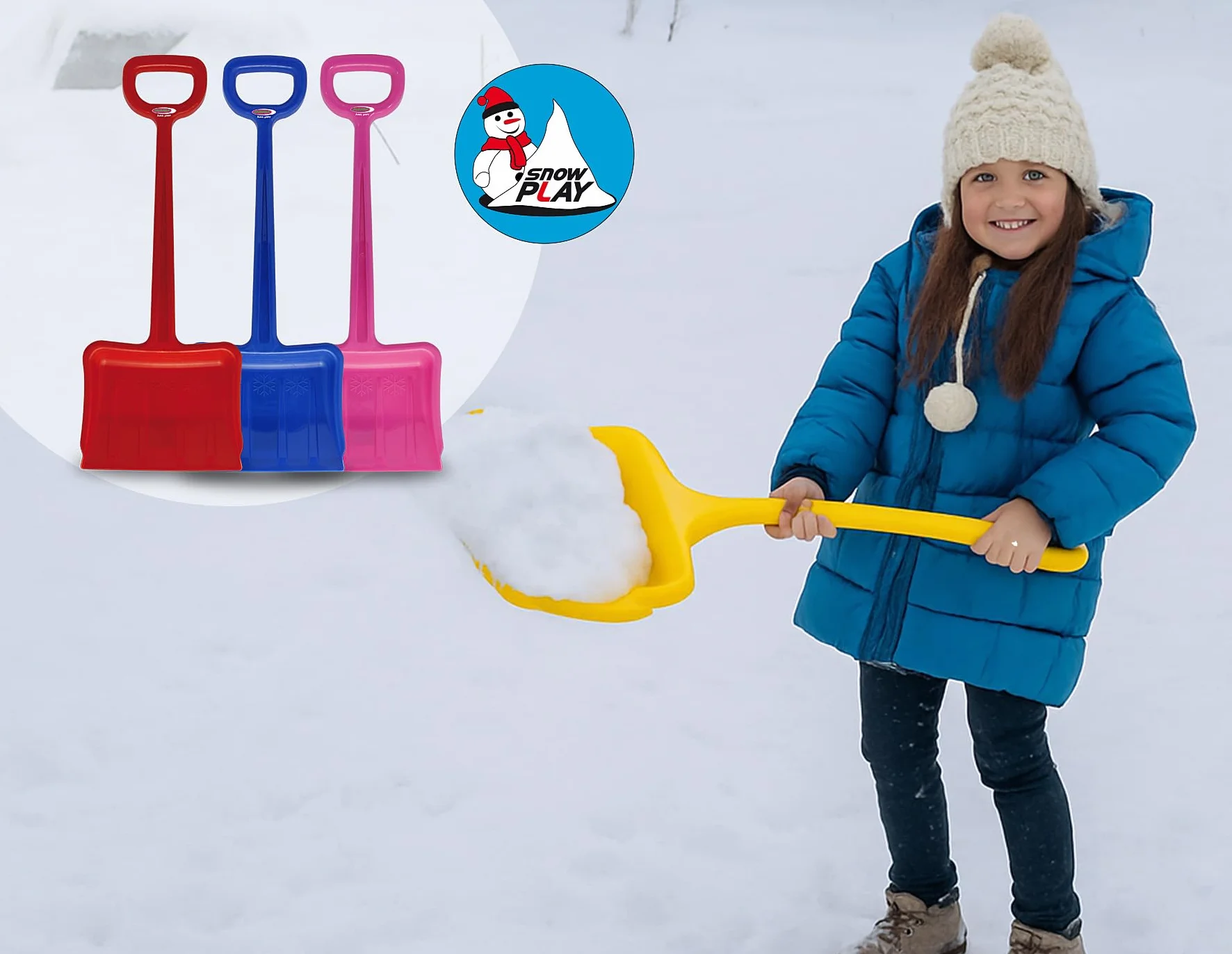 Jamara 460400 niebieska 460400-śnieg, łopata do śniegu, 70 cm, wytrzymała i stabilna, wzmacniające żebra w ostrzu, poręczny uchwyt z tworzywa sztucznego w kształcie litery D