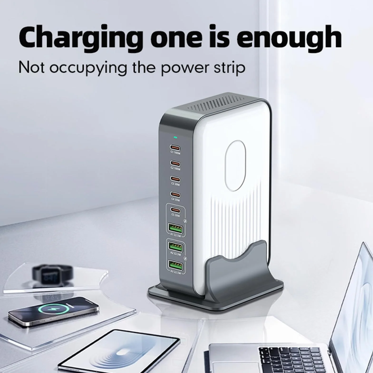 Fabater Stacja ładująca 200 W do Wielu urządzeń, 8-portowy Blok ładujący USB C, Szybkie ładowanie, Zasilacz PD 100 W Typu C do Telefonów, Tabletów, Laptopów, Wielu ładowarek Hub USB (Wtyczka UE 800