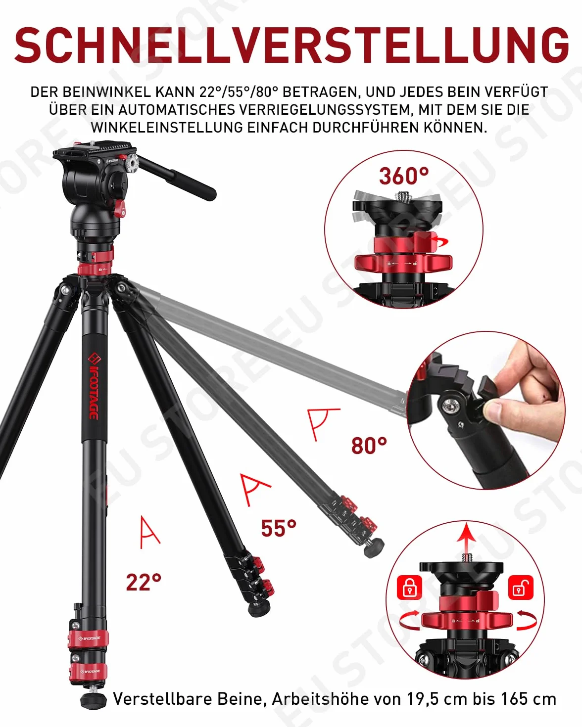 IFOOTAGE 165cm/65" aluminiowy statyw do aparatu z aluminiową głowicą płynną dla Canon Nikon Sony DSLR, statyw Gazella TA6S Uprise + Komodo K5S