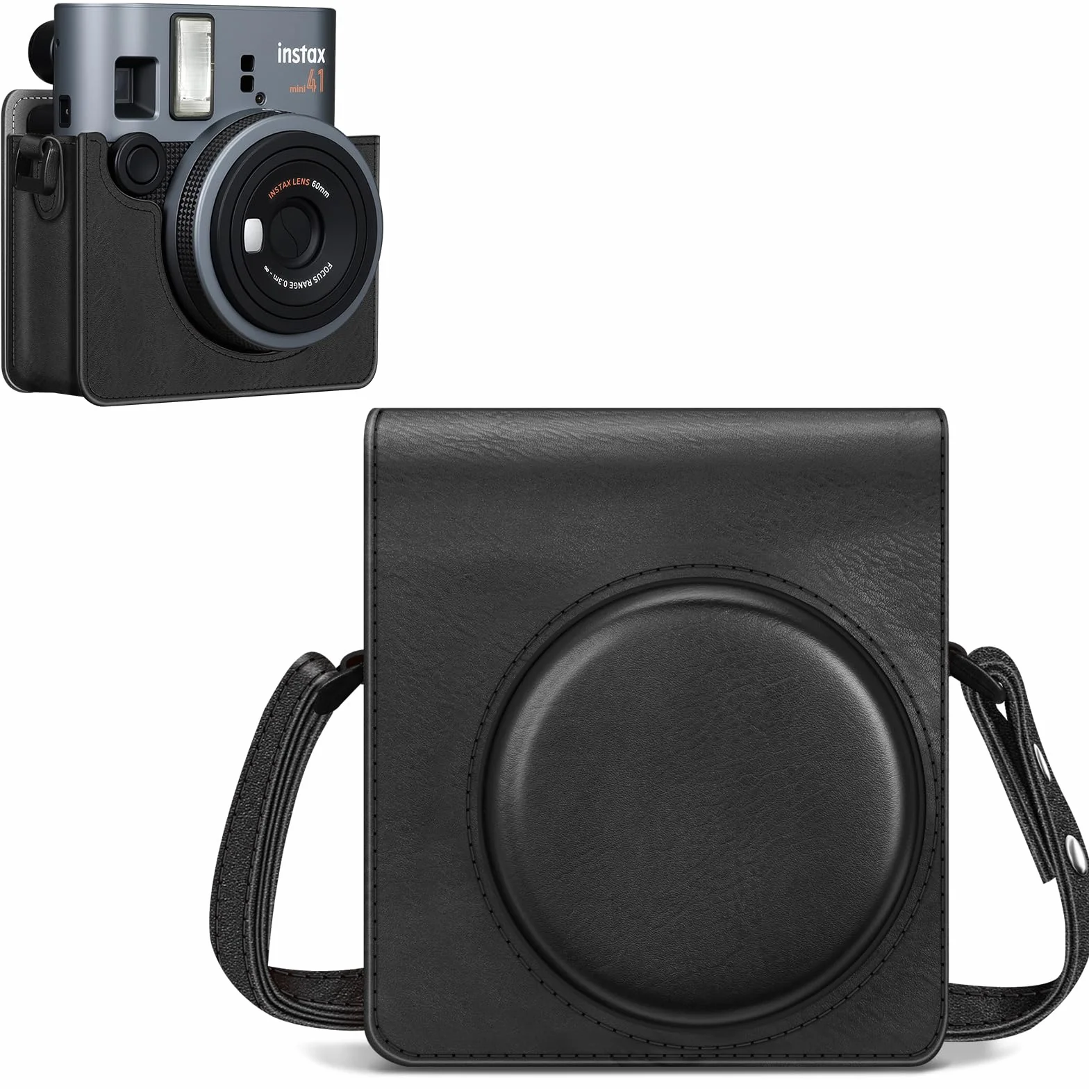 FINTIE Etui ochronne do Fujifilm Instax Mini 41 aparat natychmiastowy – wysokiej jakości wegańska skóra pokrowiec ze zdejmowanym regulowanym paskiem, Vintage czarny, torba na aparat fujifilm