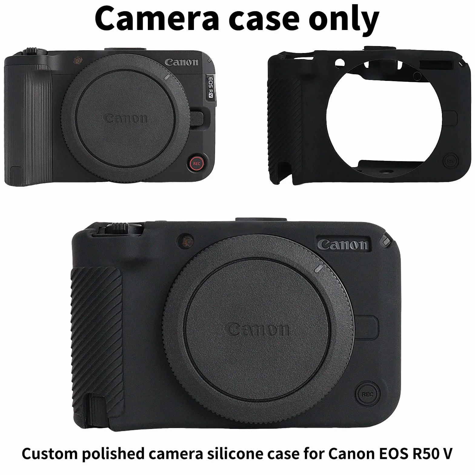 VOVMOEYA Etui na aparat Canon EOS R50 V z 2 sztukami osłony ekranu 0,25 mm, silikonowe etui Canon EOS R50V, miękkie lekkie, idealnie dopasowane