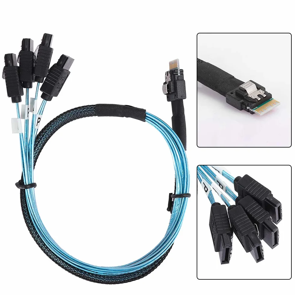 Kabel Mini SAS 38p 12Gb/s SFF-8654 do 4 x SATA, wewnętrzny do serwera