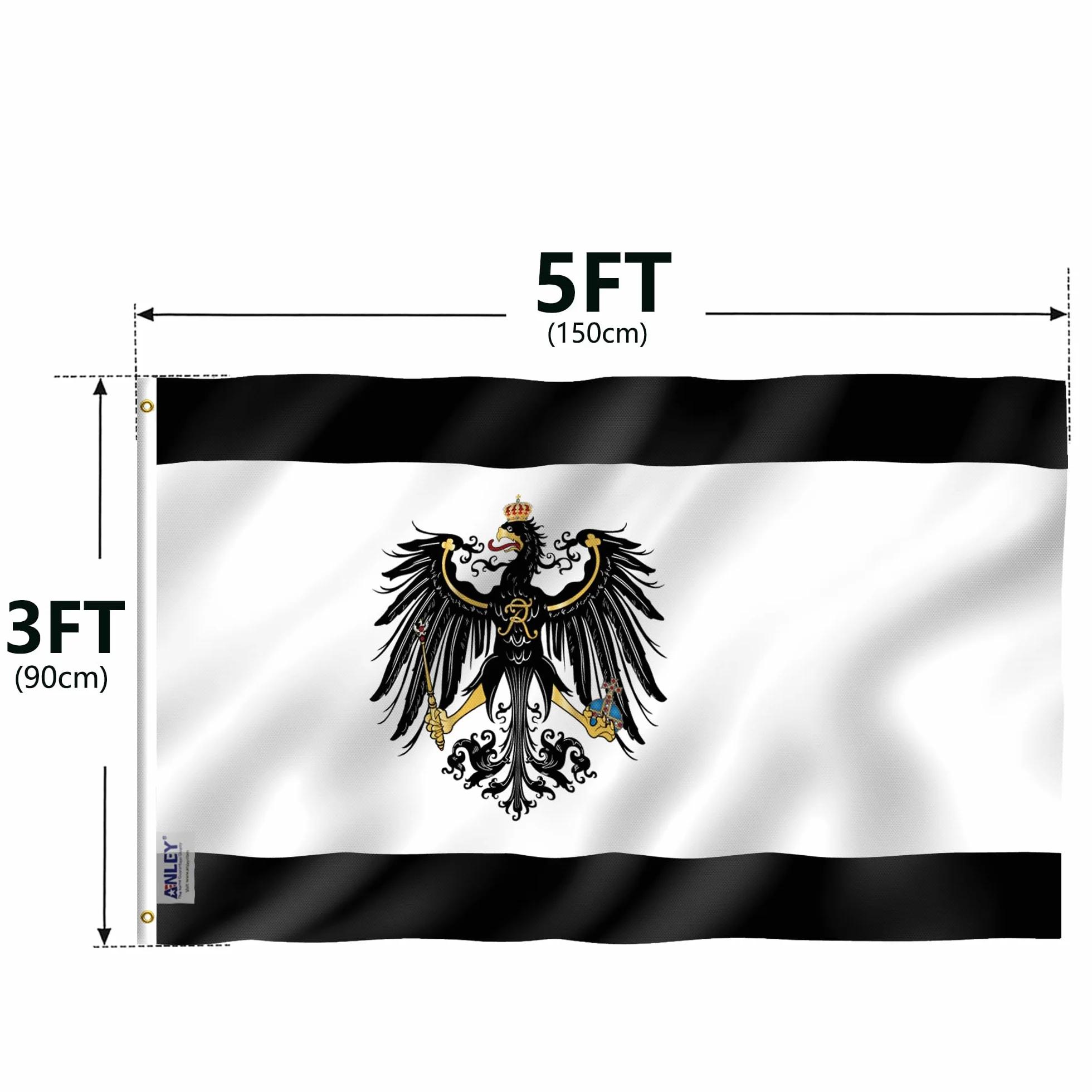 Anley Fly Breeze 3x5 stóp Flaga Prus - Żywy kolor i odporna na blaknięcie - Płócienny Nagłówek i podwójne szycie - Niemiecka flaga Królestwa Prus Poliester z mosiężnymi przelotkami 3 x 5 stóp