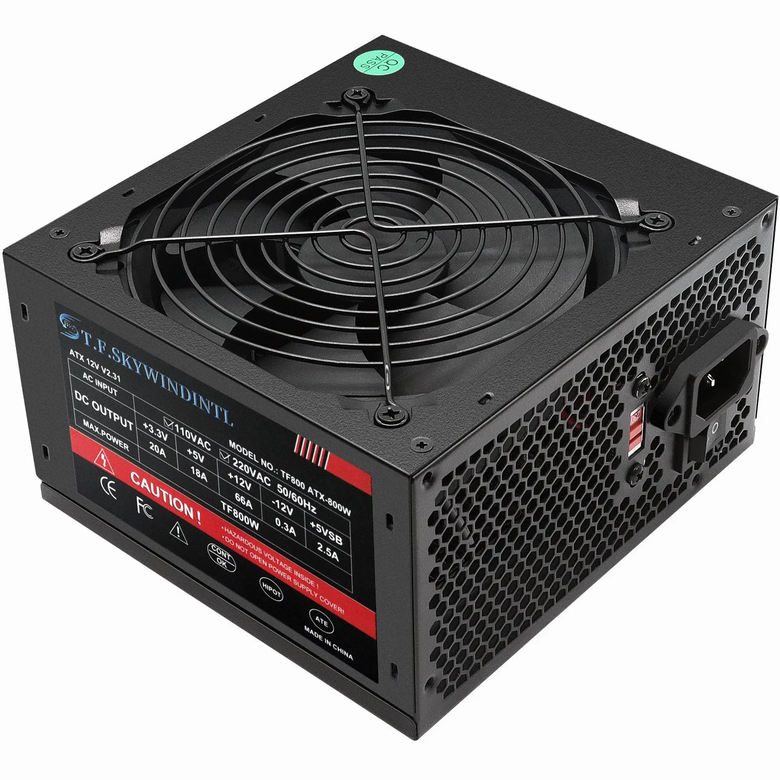Zasilacz sieciowy 800 W 80 Plus Gold PSU Standard ATX, zintegrowany niemodułowy zasilacz komputerowy, 120 mm, ultra-cichy wentylator FDB z przełącznikiem, 115/230 V