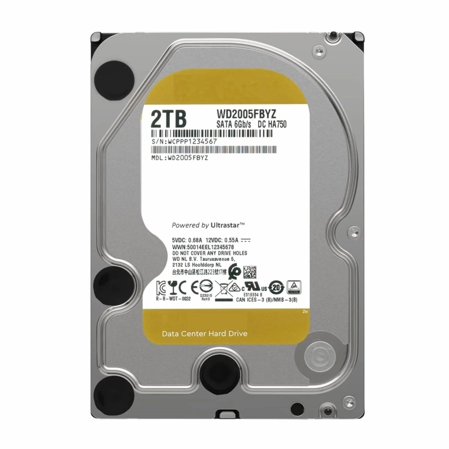 Dysk twardy 2 TB Gold klasy korporacyjnej 128 MB pamięci podręcznej 3,5 cala Wewnętrzne dyski gołe lub OEM WD2005FBYZ