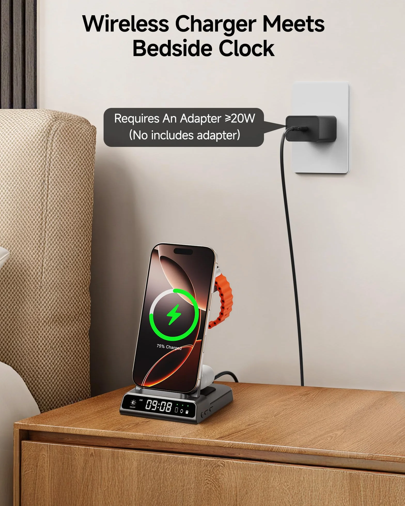 3-w-1 stacja ładowania bezprzewodowego do iPhone Air/17/16/15/14/13/12, do Apple Watch Ultra 3/11/10/9/8/7/SE, SwanScout C02A