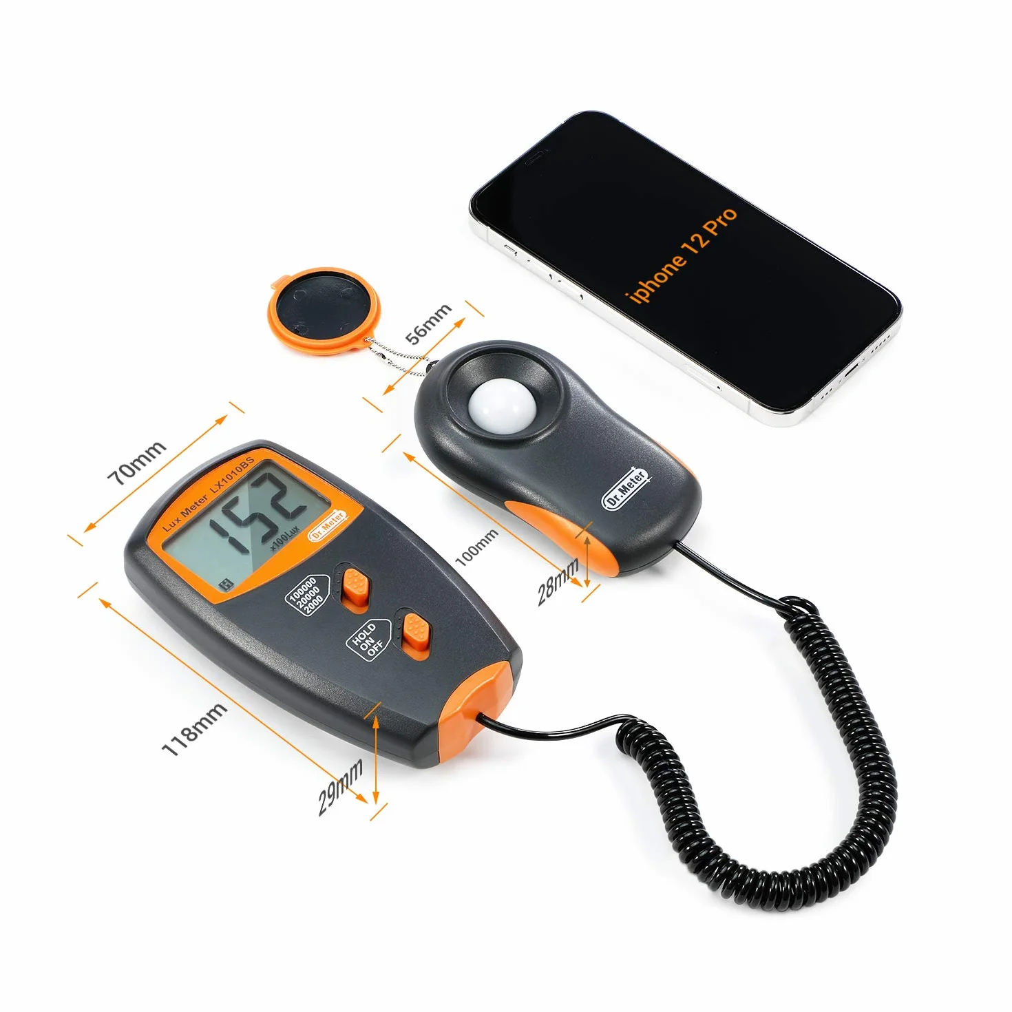 Luxmeter – Dr.meter cyfrowy luksus miernik światła, oświetlenie LX1010B 100 000 luksów o wysokiej dokładności, szybkiej reakcji i zapisywanie danych (pomarańczowy)