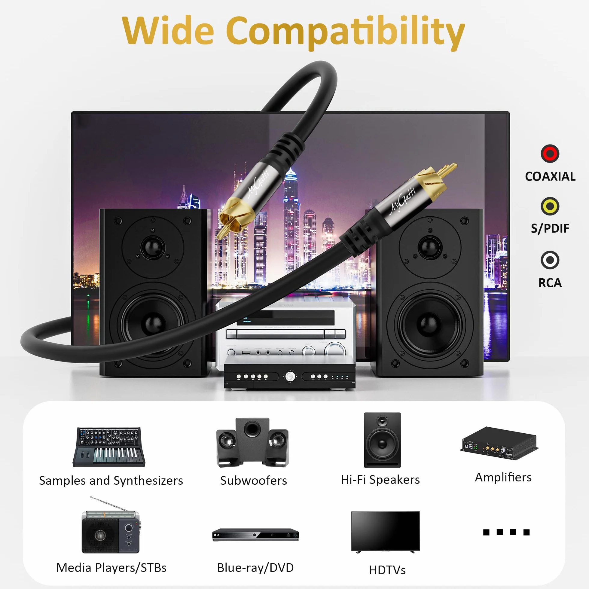 Kabel RCA na RCA S/PDIF cyfrowy koncentryczny cynkowana miedź podwójnie