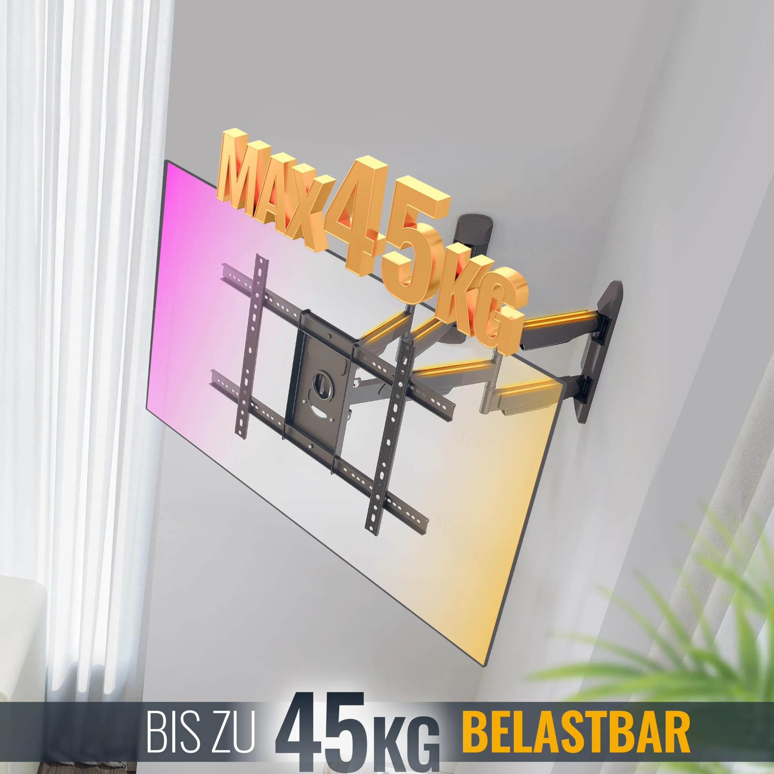 RICOO Uchwyt ścienny do telewizora, narożny, wychylny, do 37-70 cali, uniwersalny uchwyt TV S5364, uchwyt na telewizor na ścianę, uchwyt ścienny do telewizora 55 cali do 45 kg z maks. VESA 600 x 400