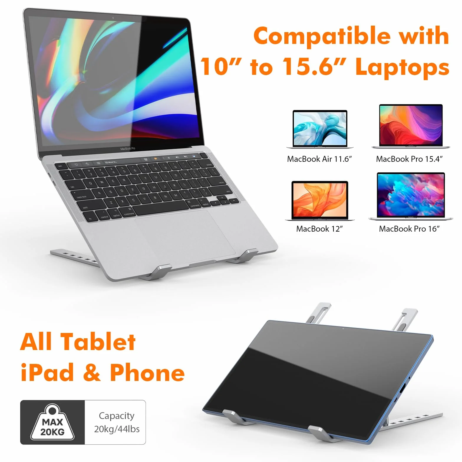 GRIFEMA GB1054 Składana Podstawka pod Laptopa, 6 Regulowanych Kątów, Kompatybilna z Laptopami 10–17,3"