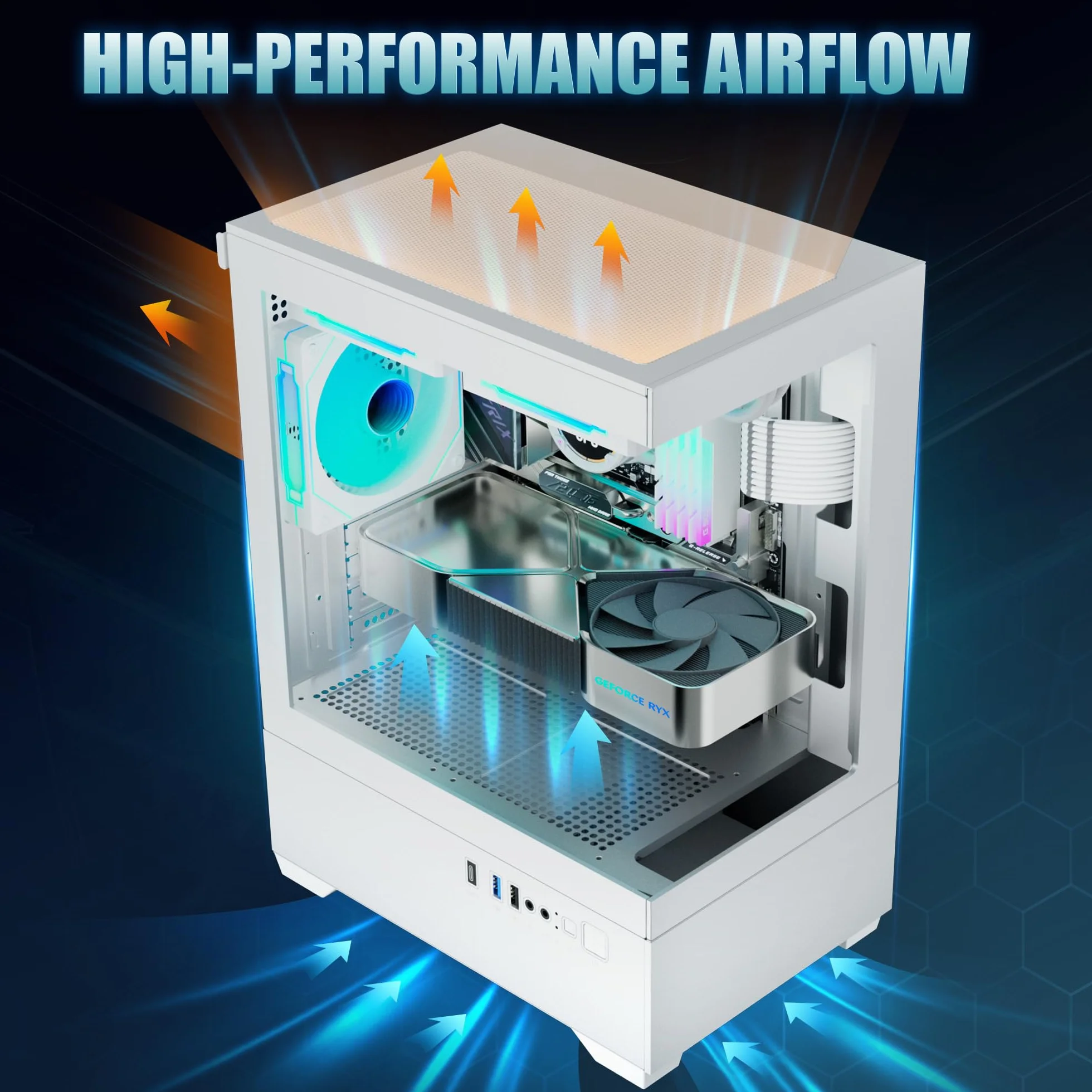 Micro ATX PC Case, Gaming MATX PC CASE z 3 wentylatorami PWM ARGB, podwójne szkło hartowane typu C, obudowa Cpmputer biała