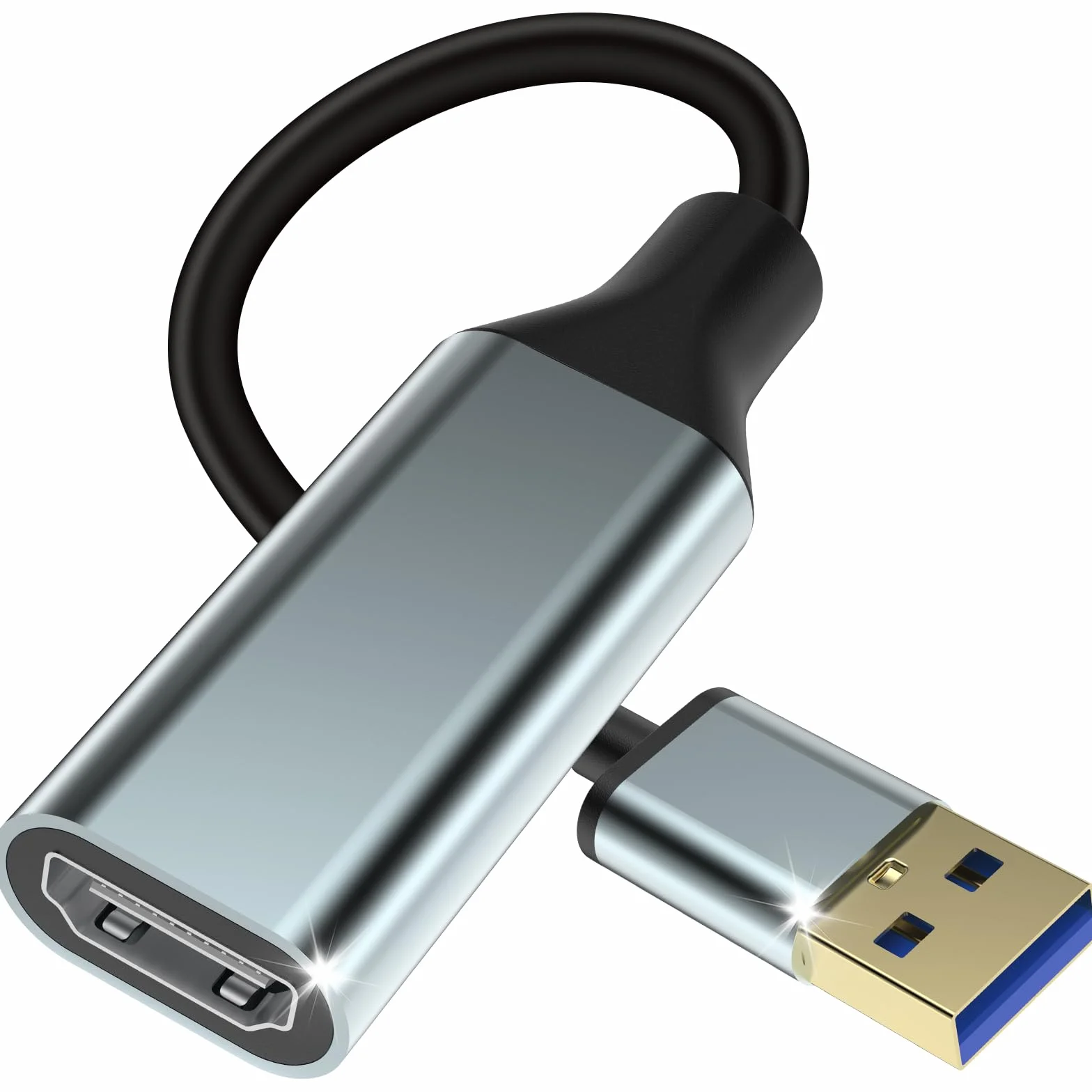 Adapter USB na HD do monitora, konwerter HD, 1080p, złącze kablowe, wyjście do komputera, laptopa, komputera stacjonarnego z wieloma systemami Windows 11/10/8.1/8/7, Mac (szary USB na HD)
