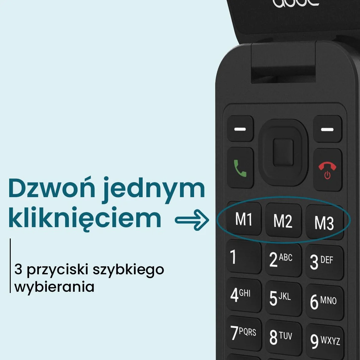ADOC SC01, Telefon komórkowy przeznaczony dla osób starszych, duże klawisze, Przycisk SOS, Bluethooth, Wi-Fi, RAM 48MB, ROM 128MB, MicroSIM, MicroSD, Bateria 1.000 mAh, CE RoHS GCF, czarny.