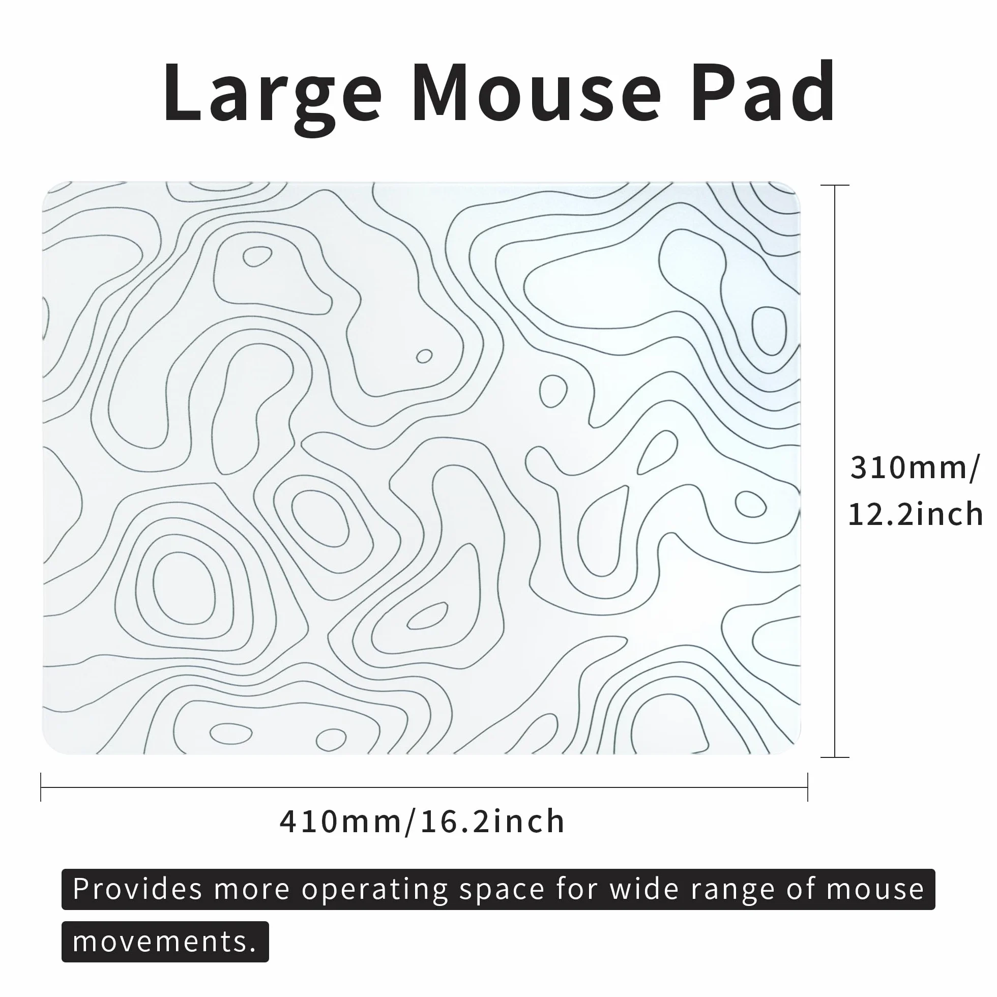 Szklana podkładka pod mysz do gier, biała topograficzna twarda podkładka pod mysz do gier, profesjonalna duża podkładka pod mysz 410 mm * 310 mm, specjalna szklana powierzchnia o zwiększonej precyzji