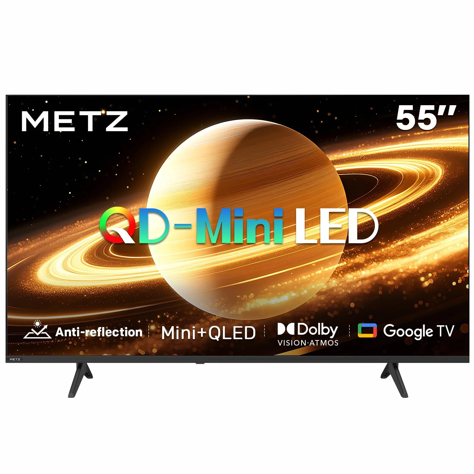 Metz Mini QLED TV 55 cali (139 cm) Smart 4K Telewizor Google TV lokalne ściemnianie Matowy ekran antyrefleksyjny Dolby Atmos MEMC HDR 10+ Bluetooth S AI Tuner procesora DVB-T/-T2/-C/-S/-S2 CI+