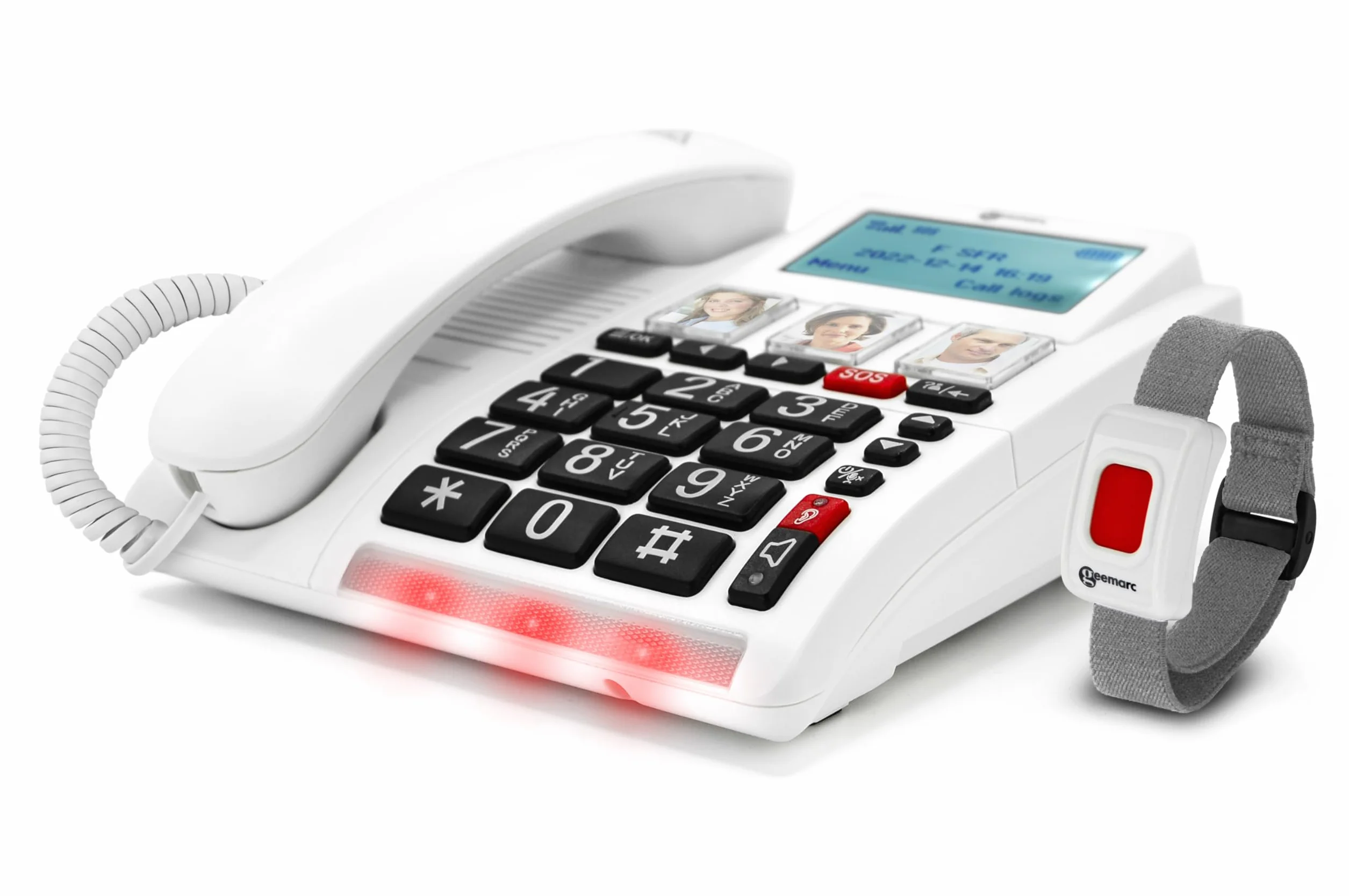 Geemarc CL9000 - Domowy telefon i dźwięk Wodoodporna opaska SOS z dużymi przyciskami, wzmocniona głośność i podświetlany ekran - działa tylko z kartą SIM