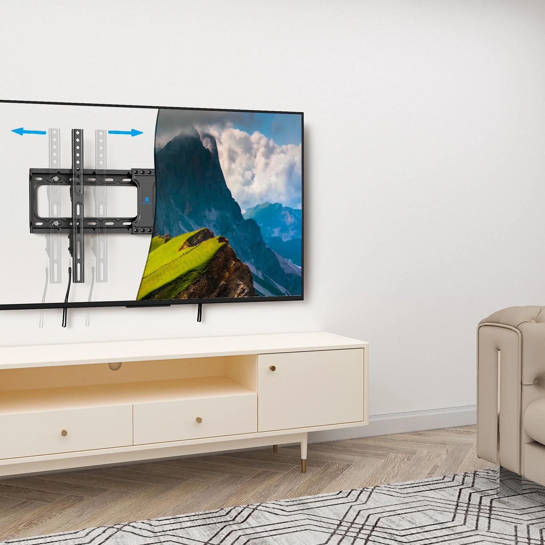 Stały uchwyt ścienny do telewizora 37-90 cali, niskoprofilowy uchwyt do telewizora pasuje do 40 cm, 18 cali, 24 cale, uchwyt do telewizora do montażu na ścianie z zamkiem szybkiego zwalniania, maks. VESA 600 x 400 mm, mieści do 60 kg przez USX STAR