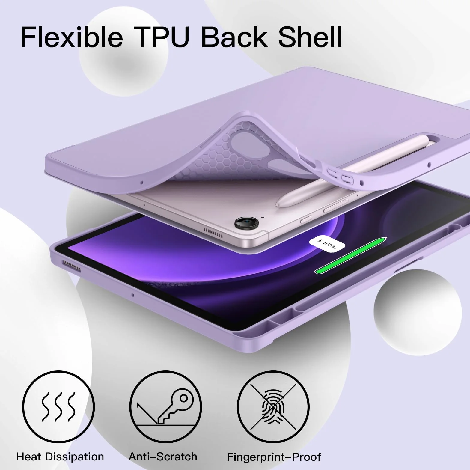 JETech Etui dla Samsung Galaxy Tab S10 Lite / S10 FE / S9 FE 10,9 Cala z S Pen Uchwytem, Miękka TPU Składana na Trzy Części Podstawkę Ochronna Osłona Tabletu (Jasny Fiolet)