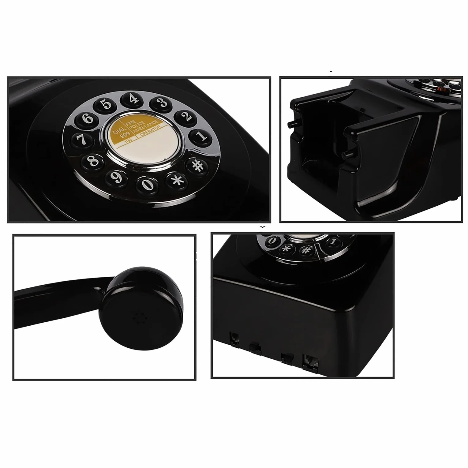 telefon ścienny telefon stacjonarny, retro telefon stacjonarny z przyciskami, kręcony kabel, autentyczny dzwonek, telefon stacjonarny do domu, telefon domowy do biura, te(C)