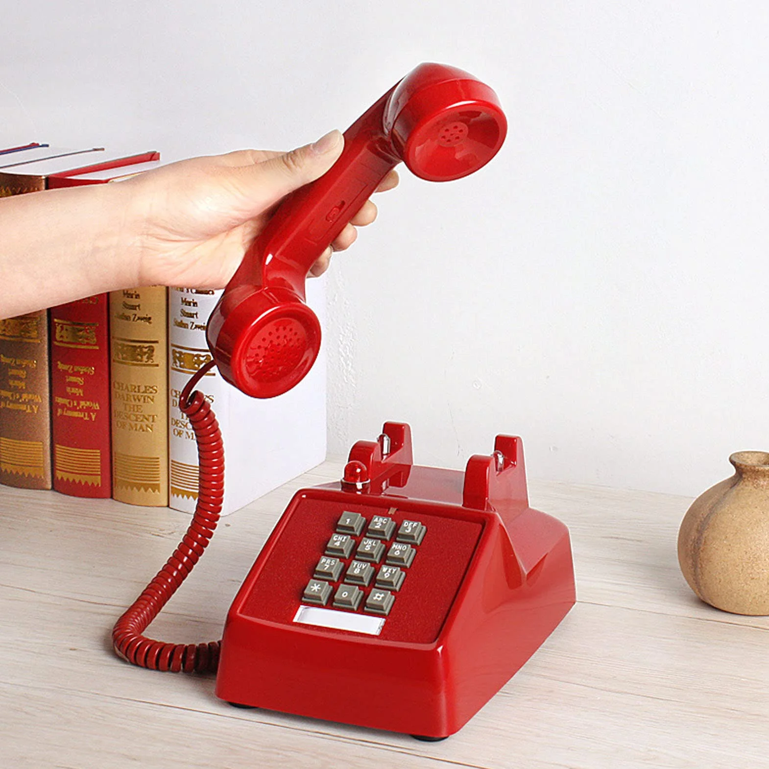 HJMMWT Telefon stacjonarny w stylu retro, telefon stacjonarny w stylu vintage do domu, biura, telefony w stylu retro z autentycznym dzwonkiem i kręconym przewodem do domowej kawiarni hotelowej