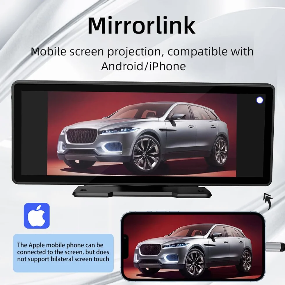 Przenośny bezprzewodowy ekran CarPlay i Android Auto do radia samochodowego, 10,26-calowy ekran dotykowy HD MP5, radio z ekranem IPS z BT 5.0/Mirror Link/FM//TF/AUX/Type-C/SD, odtwarzacz wideo WIFI