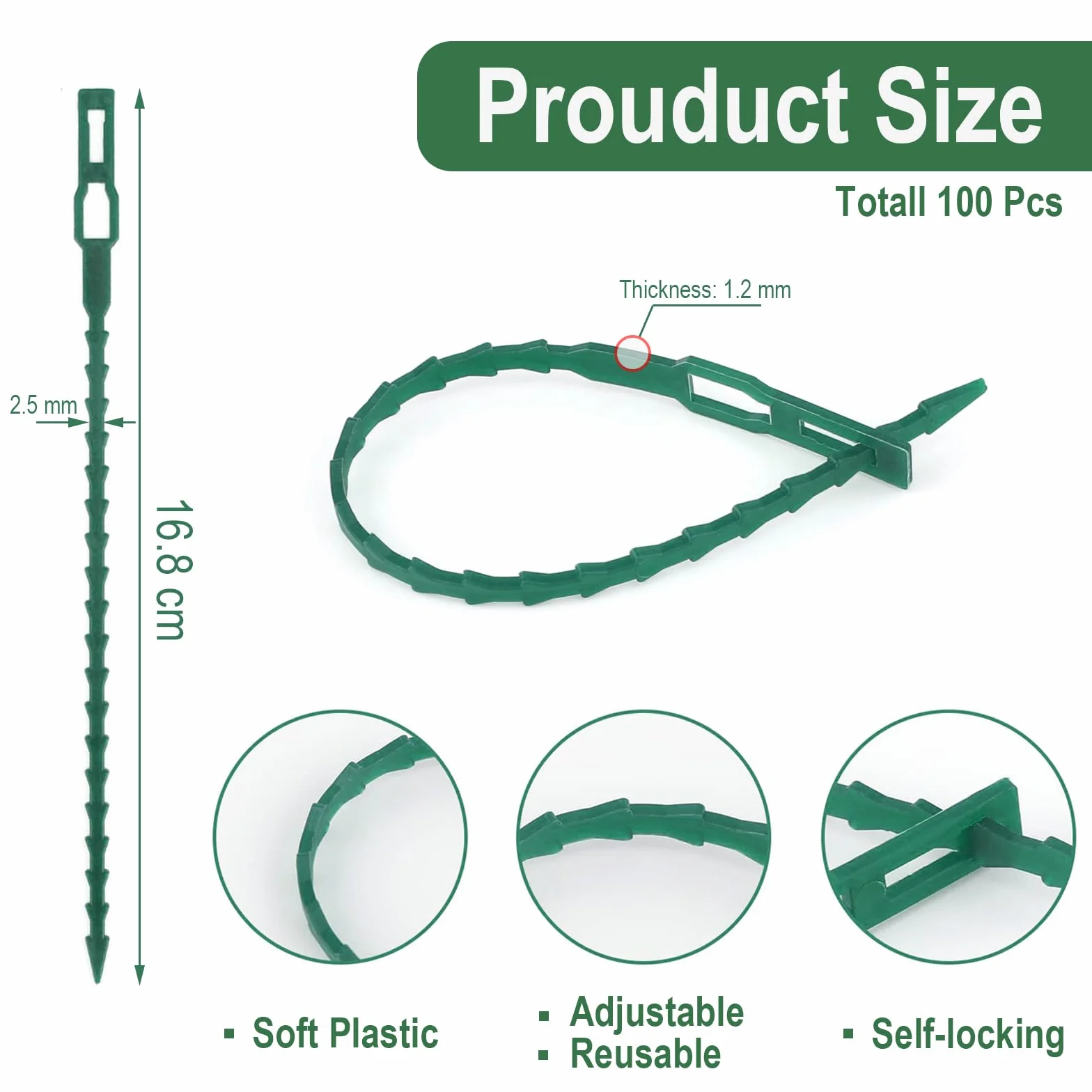 Opaski do roślin pnących 100 szt. zielone plastikowe wielokrotnego użytku 16,8 cm
