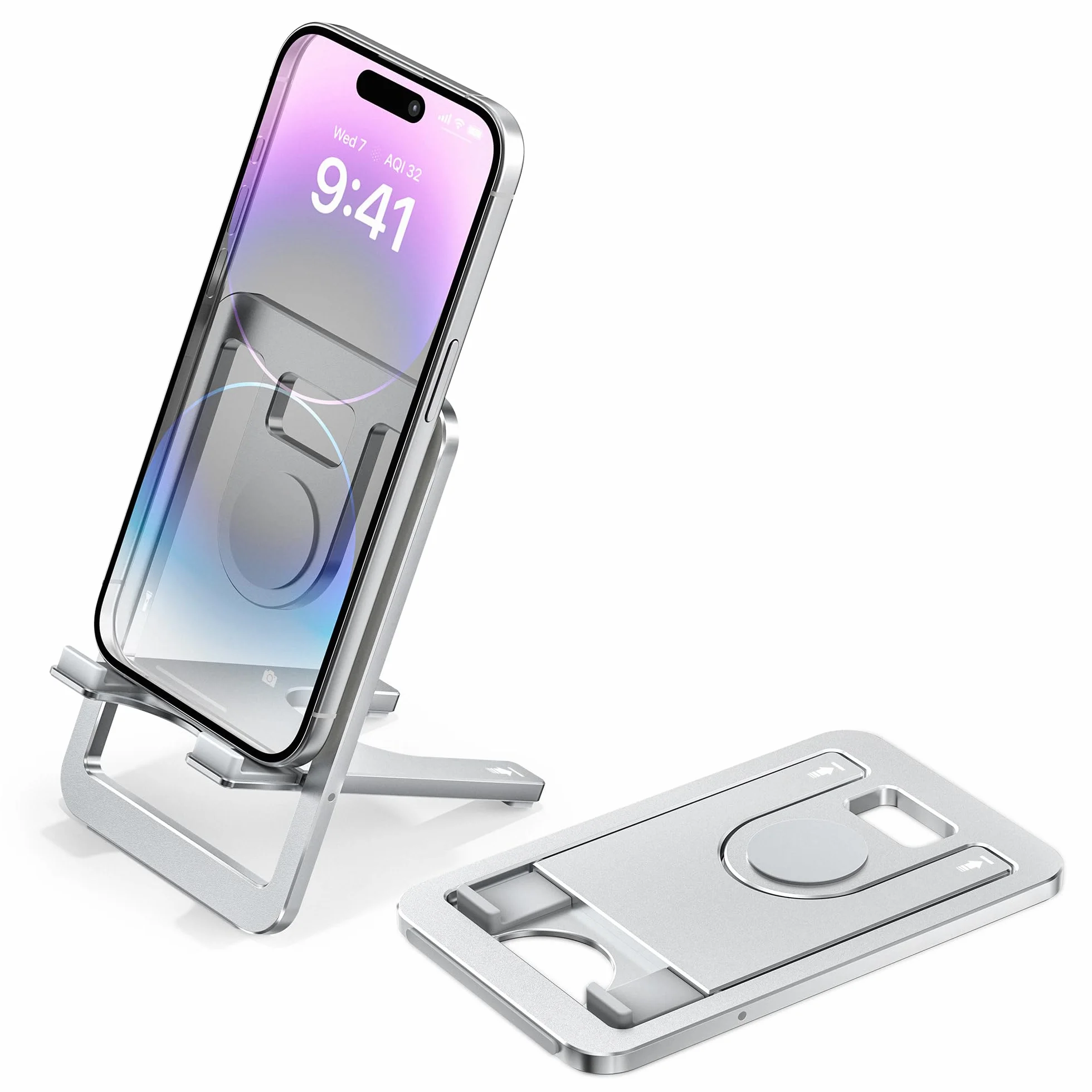 Itramax Uchwyt na Telefon Składany Aluminiowy Stojak na Biurko i do Podróży | Regulowany Uchwyt na Smartfona na Biurko dla iPhone 16 15 Pro Plus Samsung Galaxy S24 A55 A54 Akcesoria do Domu i Biura