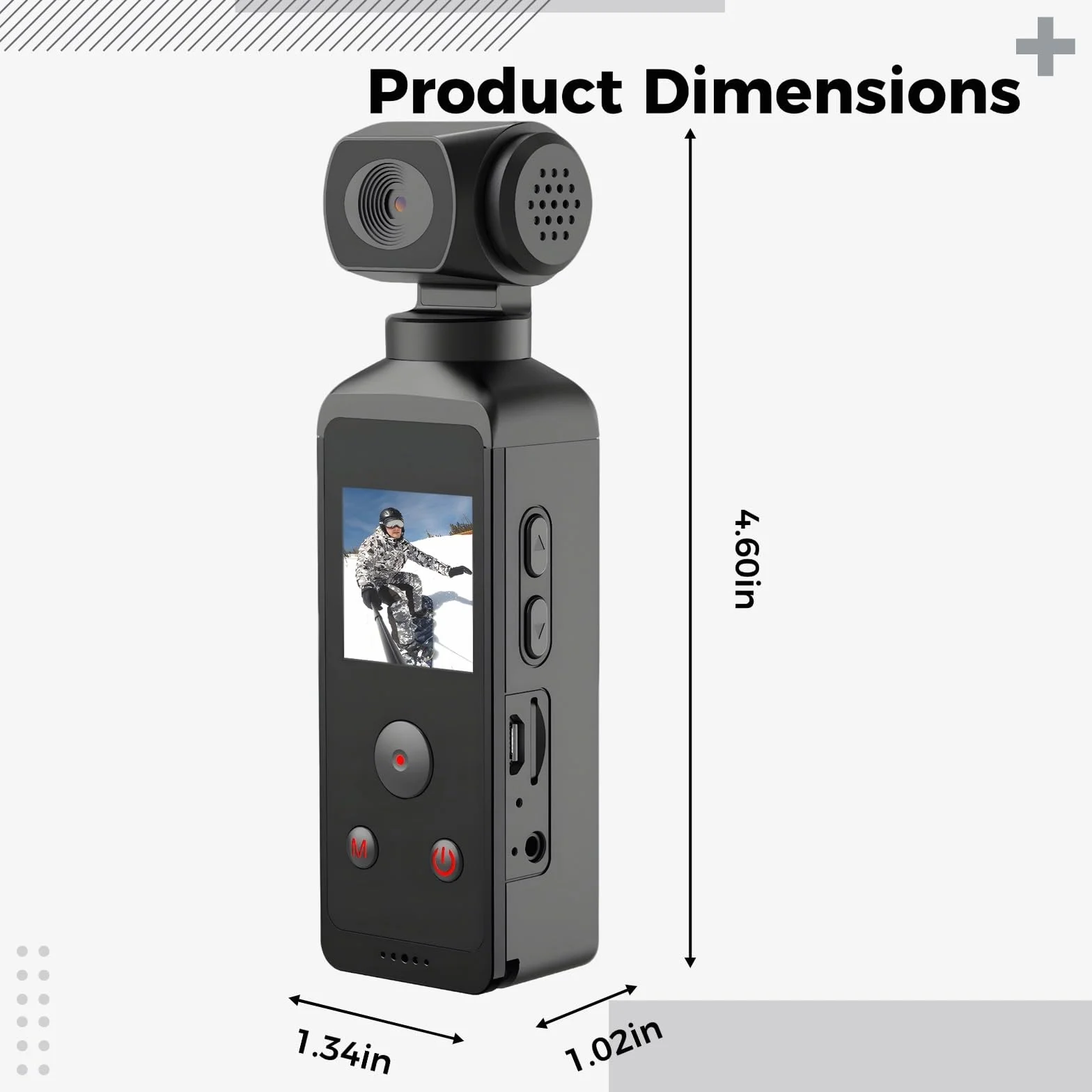 Kamera 4K Ultra High Definition 1080P, rozmiar kieszonkowy, obrotowy obiektyw 270°, przewód mikrofonowy o długości 36 m, wodoodporna obudowa, kamera sportowa do motocykla, 11,7 x 3,4 x 2,6 cm