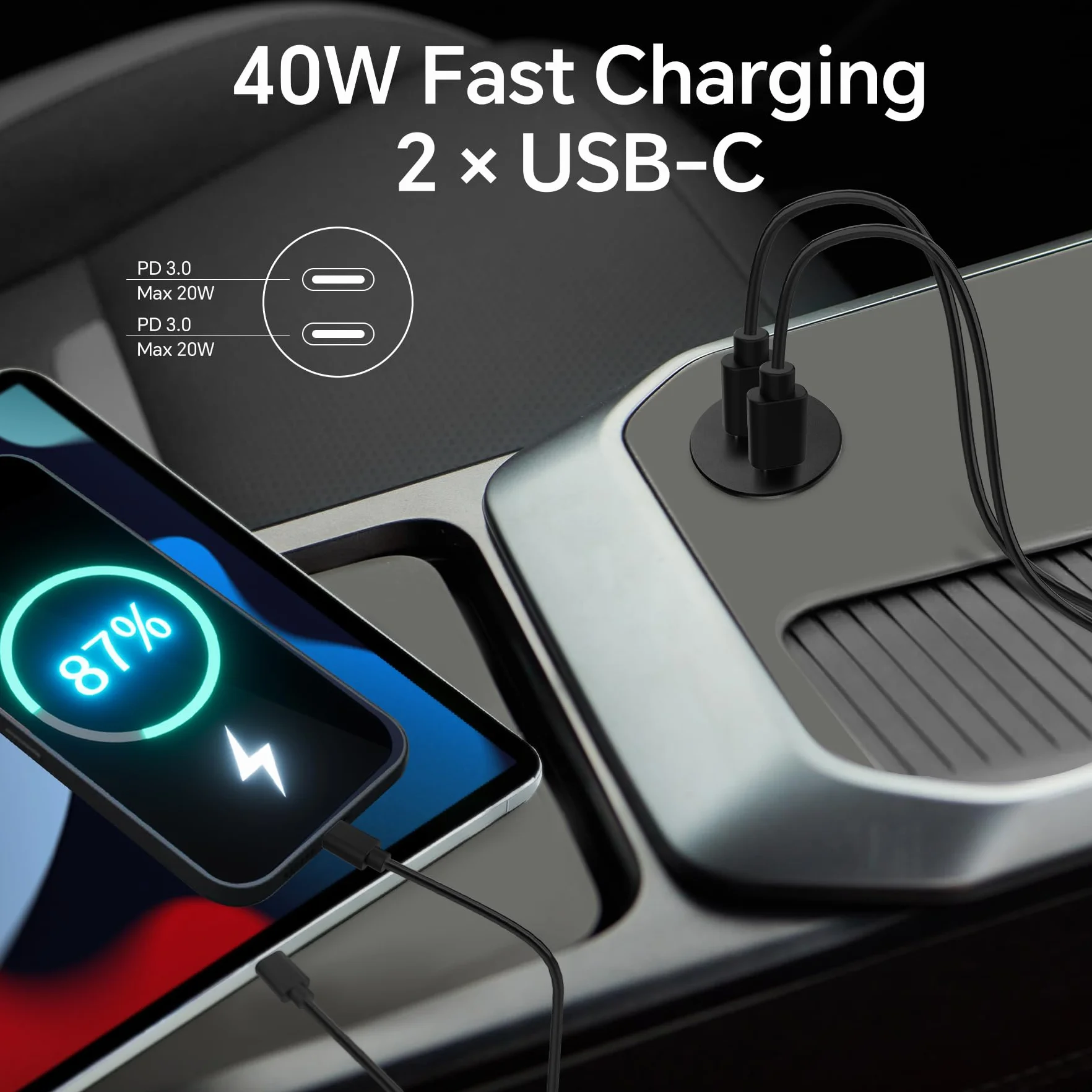Gniazdo USB C 12V 40W, gniazdo USB, całkowicie aluminiowe, podwójne typu C, PD 3.0 20W, szybka ładowarka, do kampera, furgonetki, przyczepy kempingowej, ciężarówki (1 opakowanie)