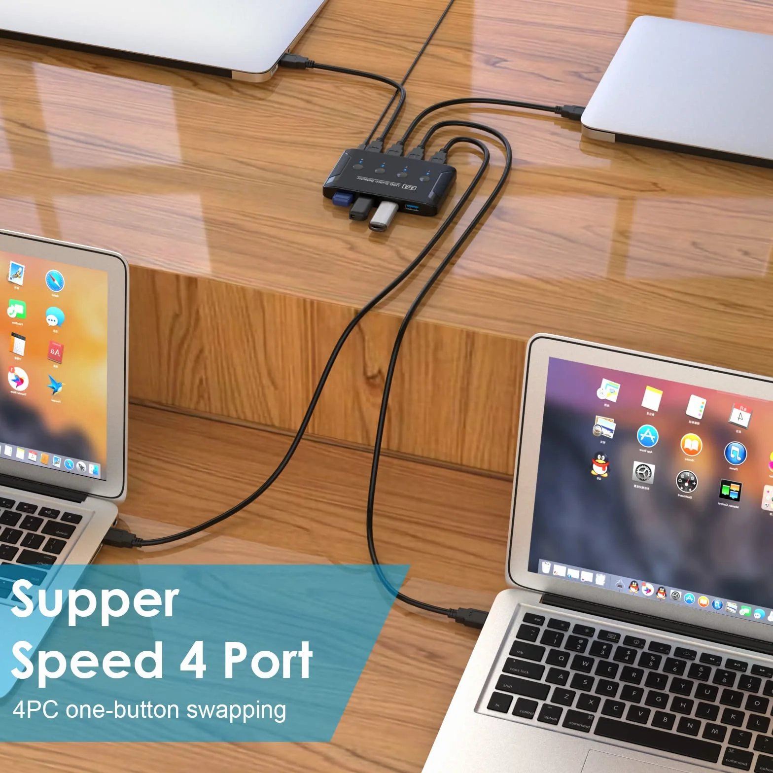 Wysokiej jakości przełącznik USB 3.0 do komputerów współdzielonych z 4 urządzeniami USB do klawiatury, myszy, drukarki, skanerów, urządzeń kompatybilnych z systemami Mac/Windows/Linux