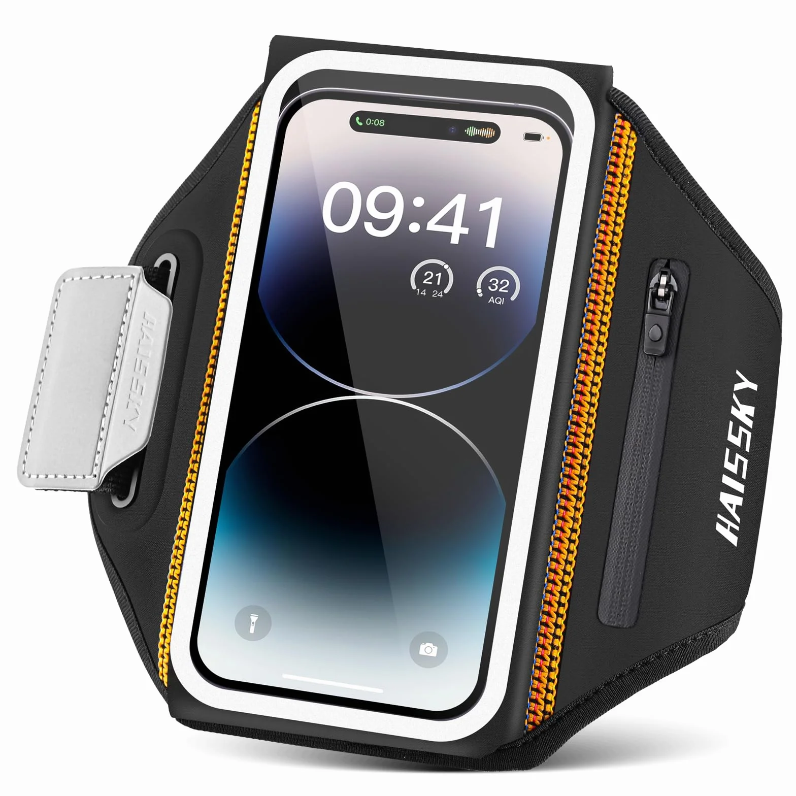 Opaska do biegania z kieszenią na zamek błyskawiczny, sportowa opaska na telefon do iPhone'a 16 Pro Max/15 Pro/14 Pro/13/12 Pro/ 11, uchwyt na telefon do biegania z klamrą zapobiegającą upadkowi do