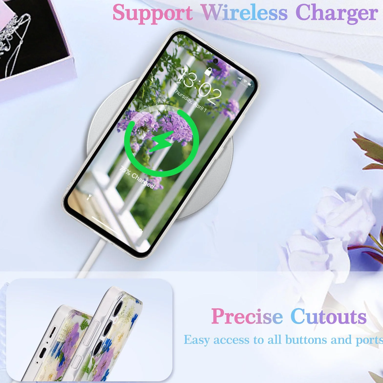 Etui z suszonymi kwiatami do Samsung Galaxy A55 5G, przezroczyste, TPU, miękkie, odporne na wstrząsy