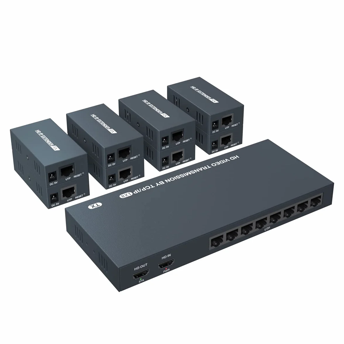 PW-DT2108 HDMI Extender Splitter 8 portów 150 m Cat5e/Cat6/Cat7 obsługa kabla 1080p @60Hz rozdzielczość Loop Out