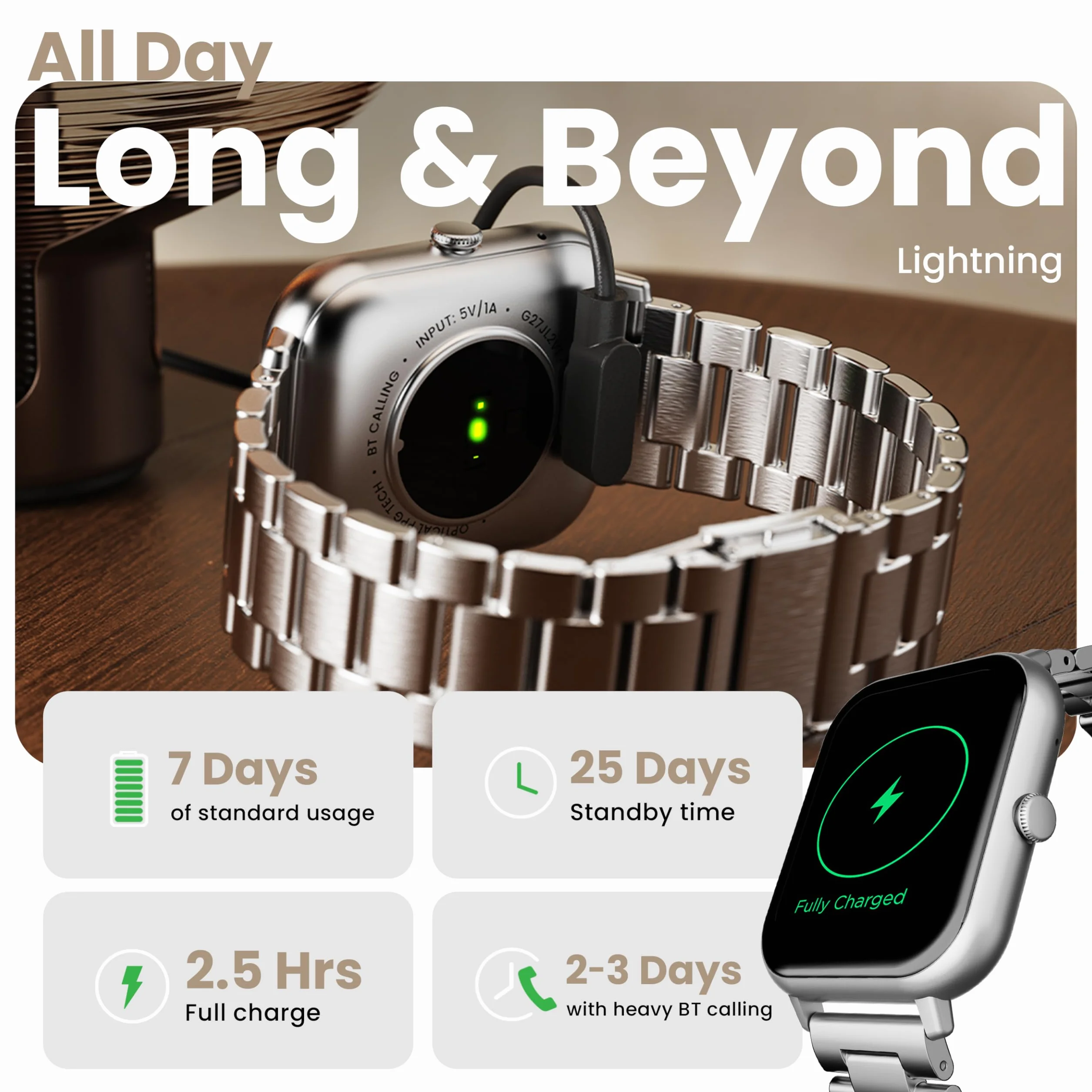 Boult Nowo wprowadzony na rynek Drift+ Smart Watch ekran HD 1,85'', połączenia Bluetooth, IP68, jasność 500 nitów, ponad 150 tarcz zegarków, asystent głosowy AI, monitorowanie SpO2, smartwatch z