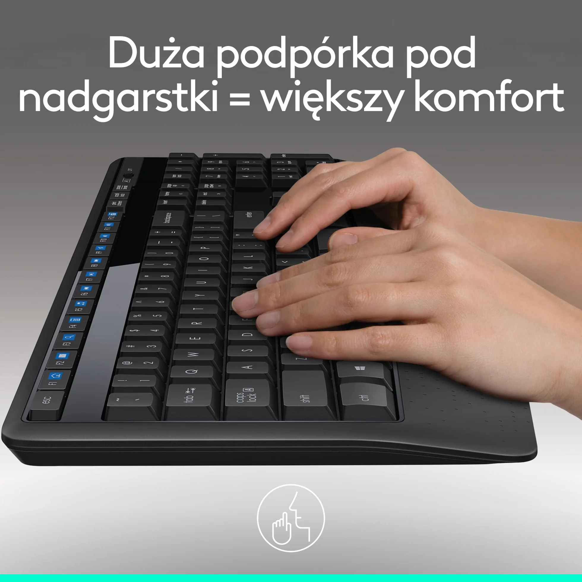 Logitech MK345 Combo Pełnowymiarowy, Bezprzewodowy Zestaw Klawiatura i Mysz z podpórką na nadgarstki, dla praworęcznych, odbiornik USB 2,4 GHz, zgodny z PC, laptopem, QWERTY układ US Intl - Czarny